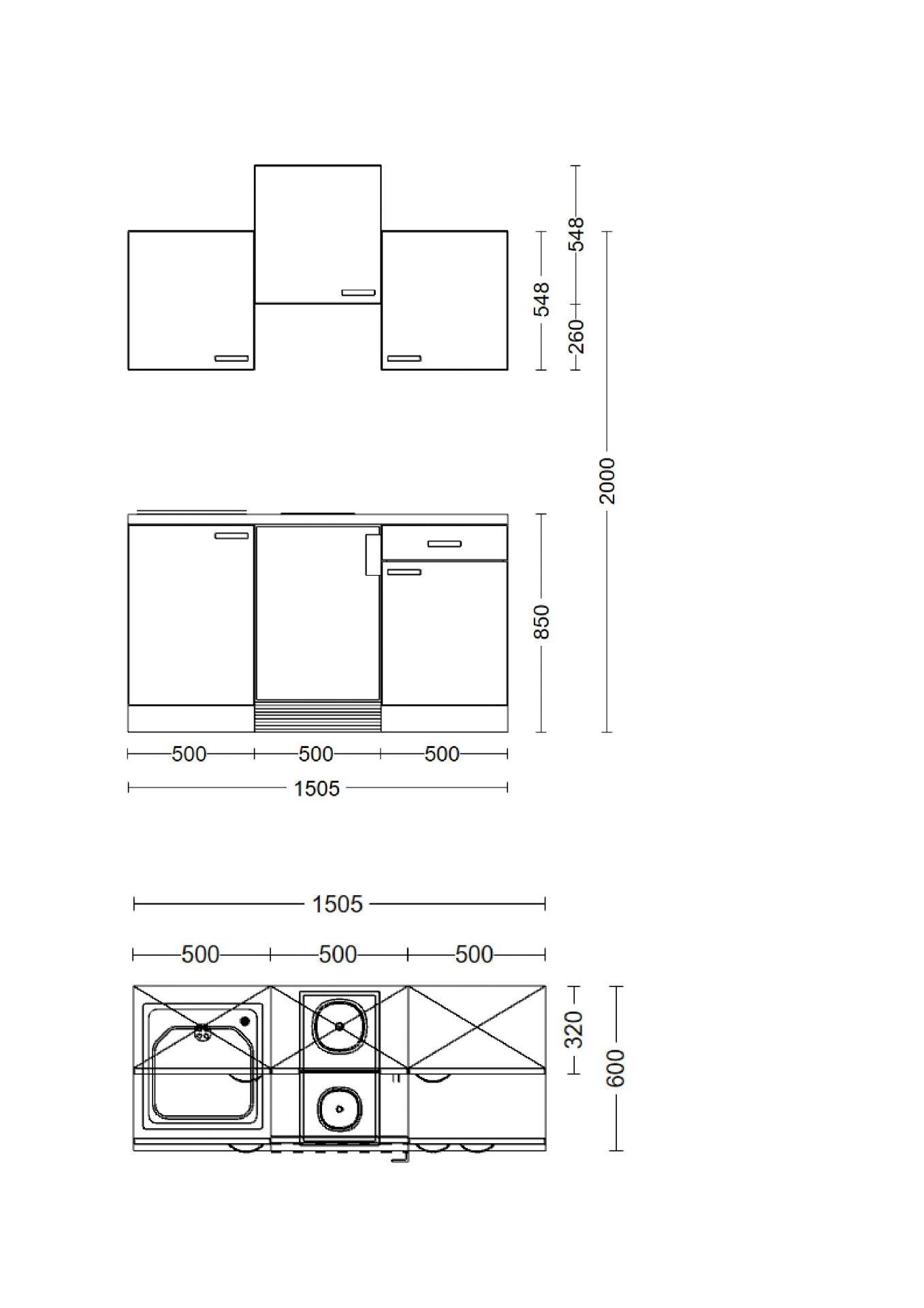 Singleküche CARA 150 cm mit E-Geräten