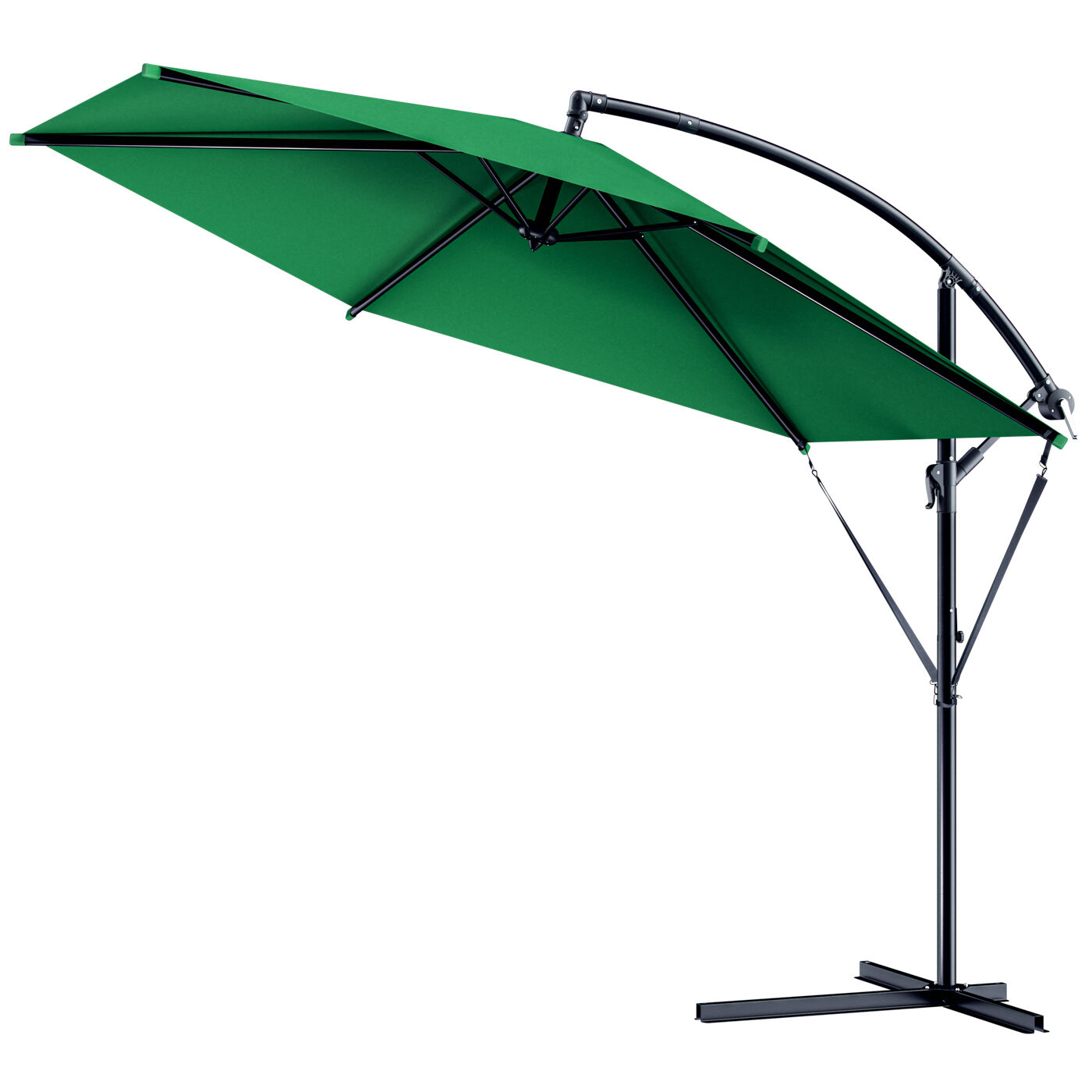 Ampelschirm Ø300cm Alu UV 50+ Kurbel + Fußkreuz Grün