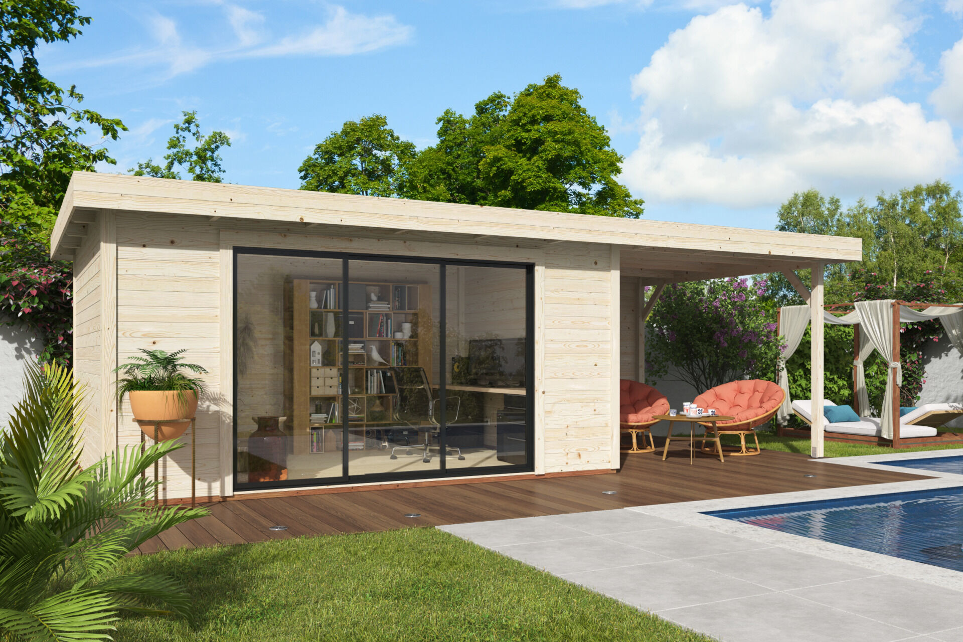 Flachdach Gartenhaus Aktion 47 Plus, Grundiert braun