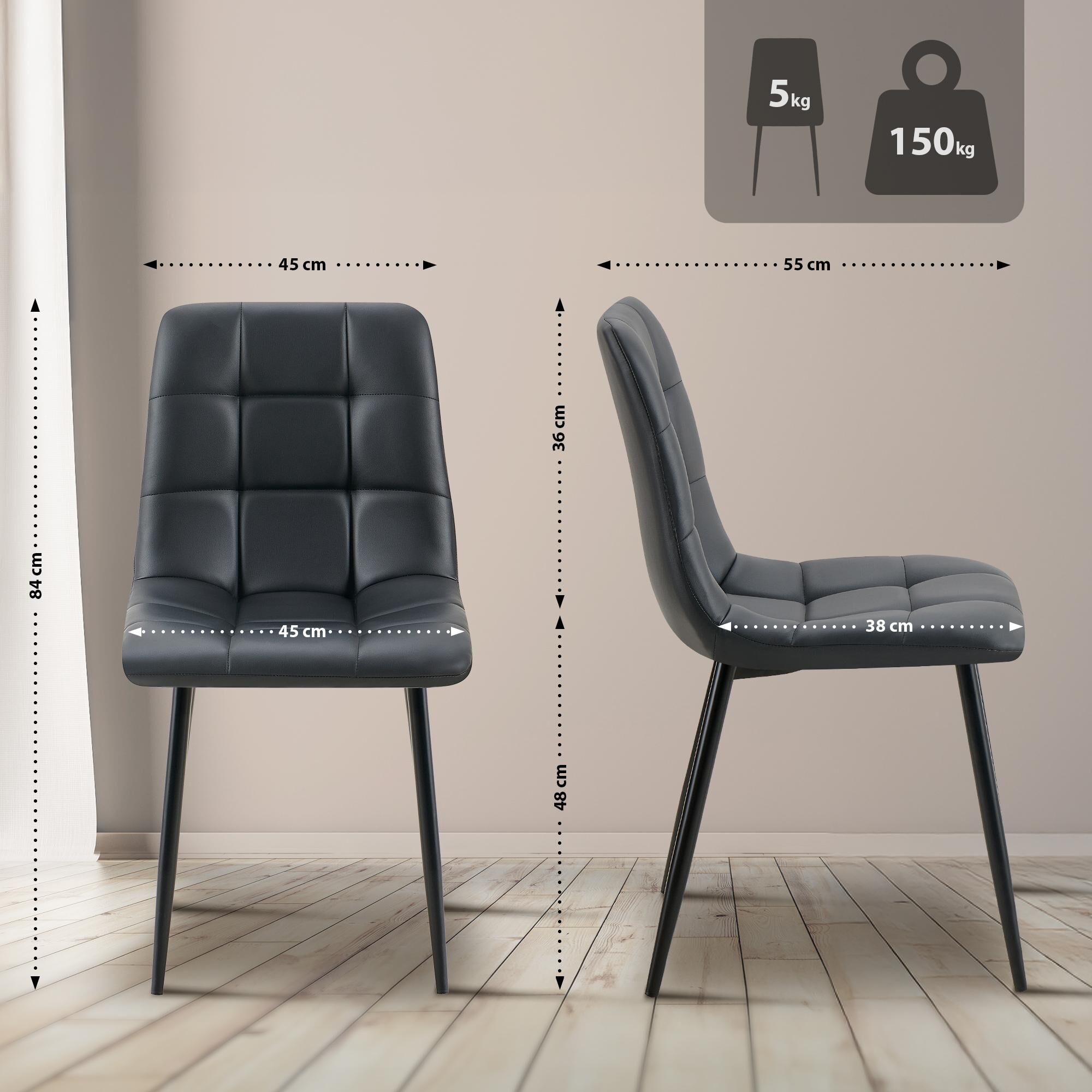 Esszimmerstuhl Antibes Kunstleder, schwarz