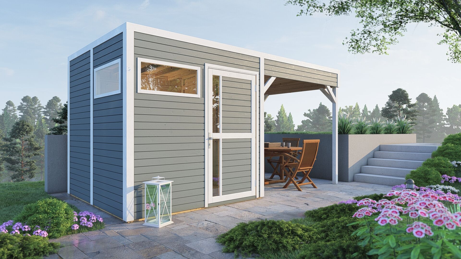 Gartenhaus Cubus 2 Lounge Hellgrau 449 x 234 cm