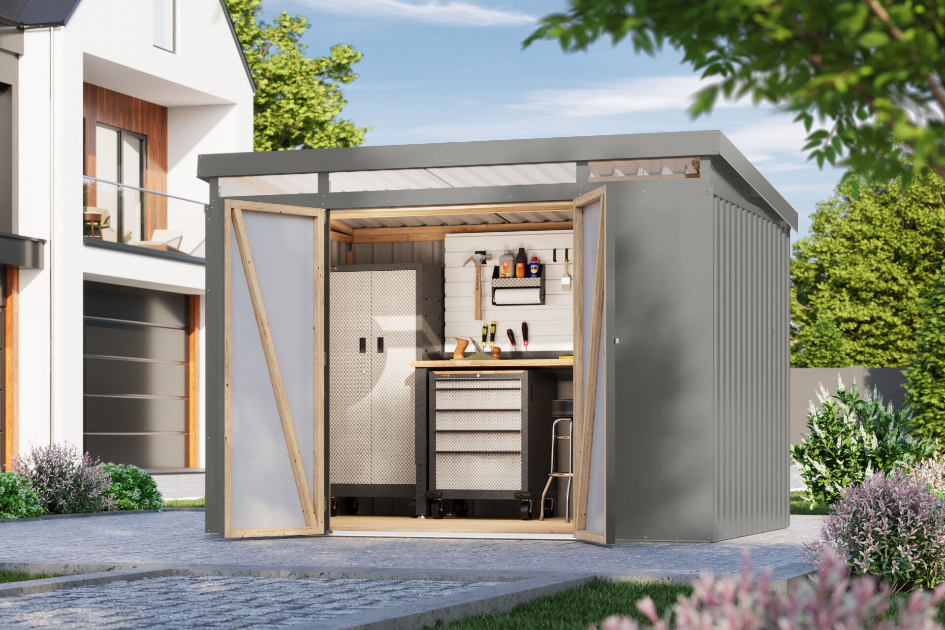 Karibu Pultdach Metall Gartenhaus Iridium 3, graualuminium