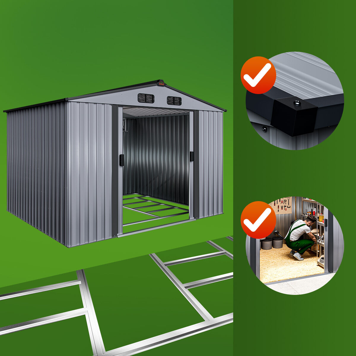 Geräteschuppen Grau-Metallic Metall 260x205x180cm