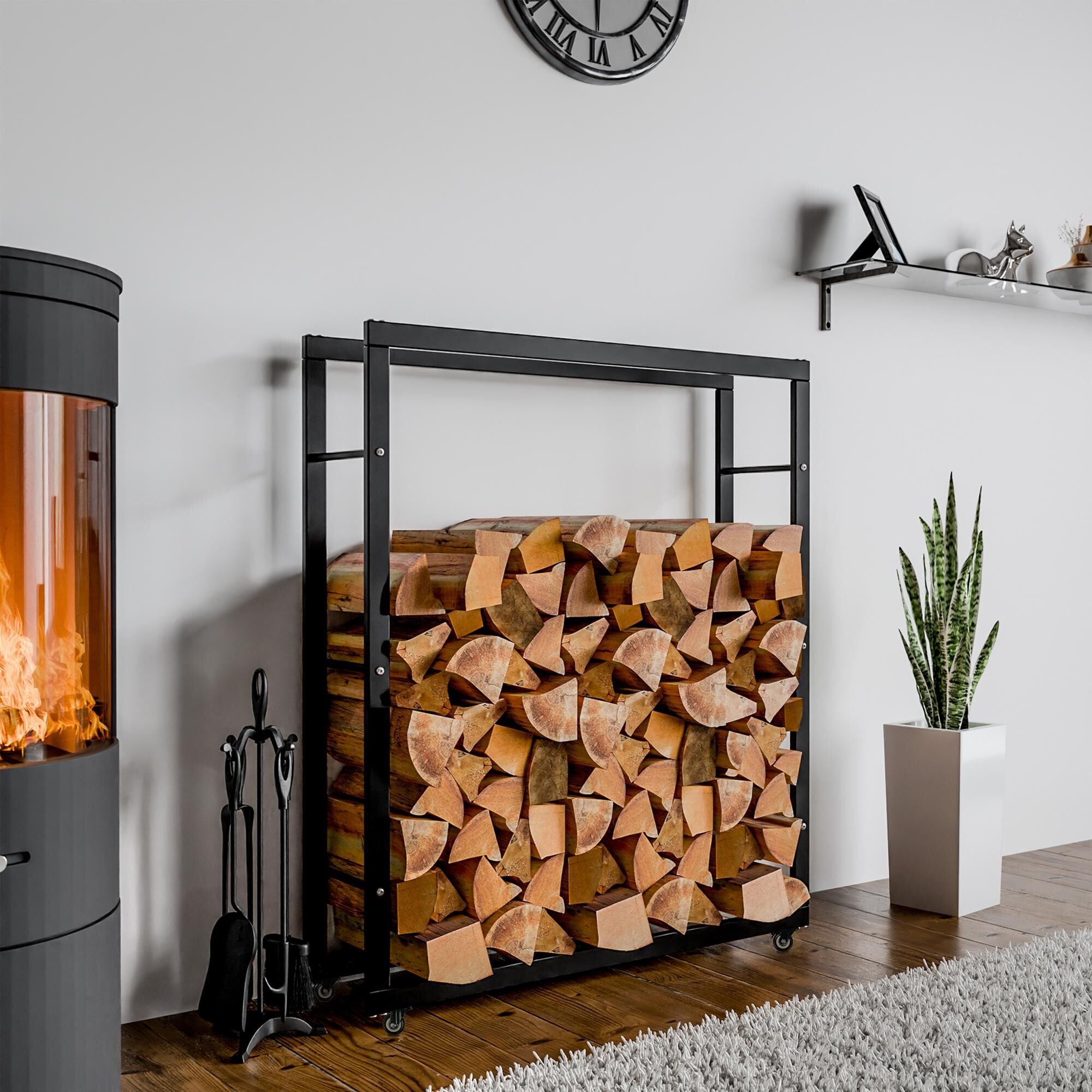 Kaminholzständer Keri mit Rollen 25x100x125, schwarz