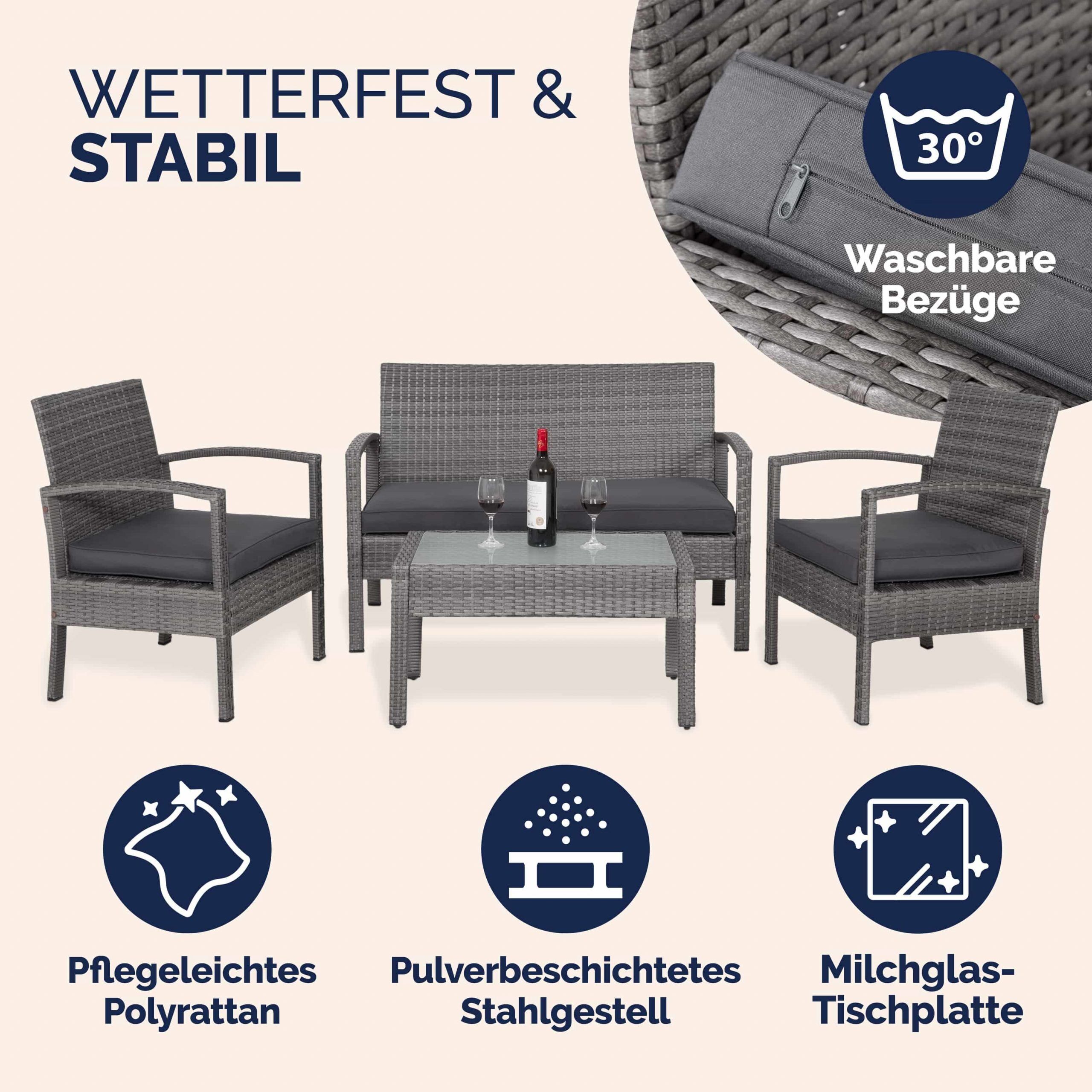 Polyrattan Garten-Sitzgruppe 4-tlg Grau/Anthrazit