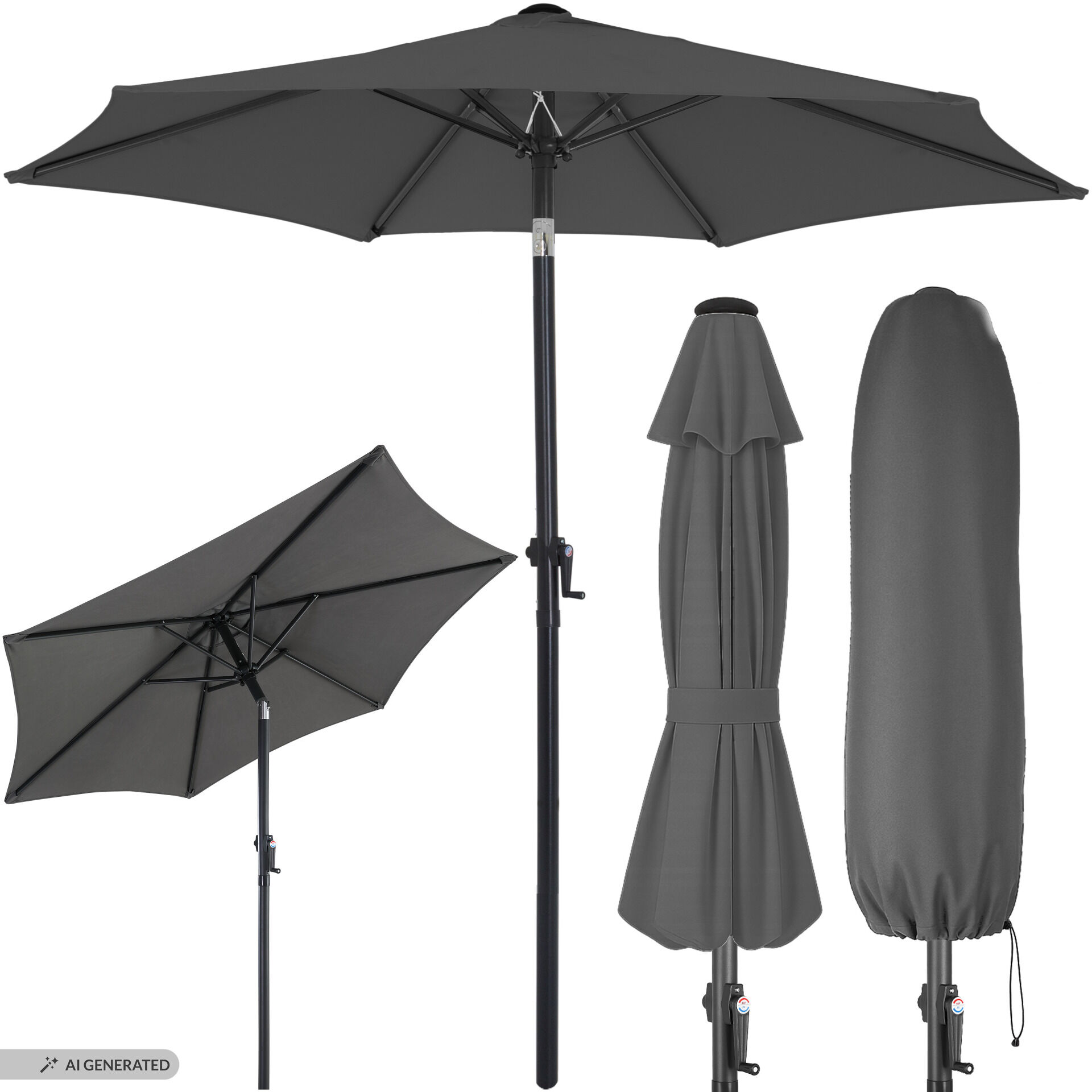 Sonnenschirm Fiji Anthrazit Ø200cm UV-Schutz 80+ mit Kurbel