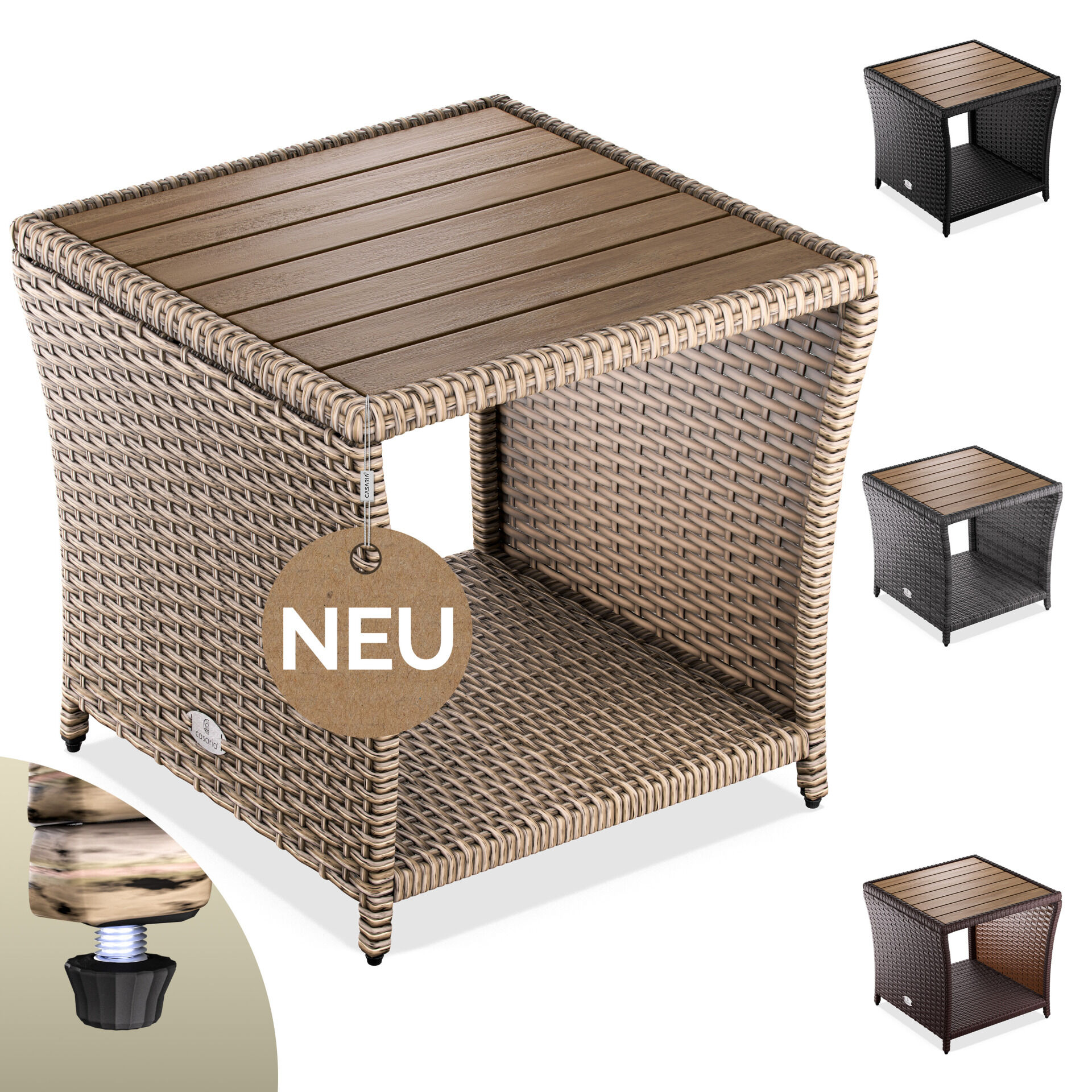 Polyrattan Beistelltisch Creme 40x45x45cm Akazienholz