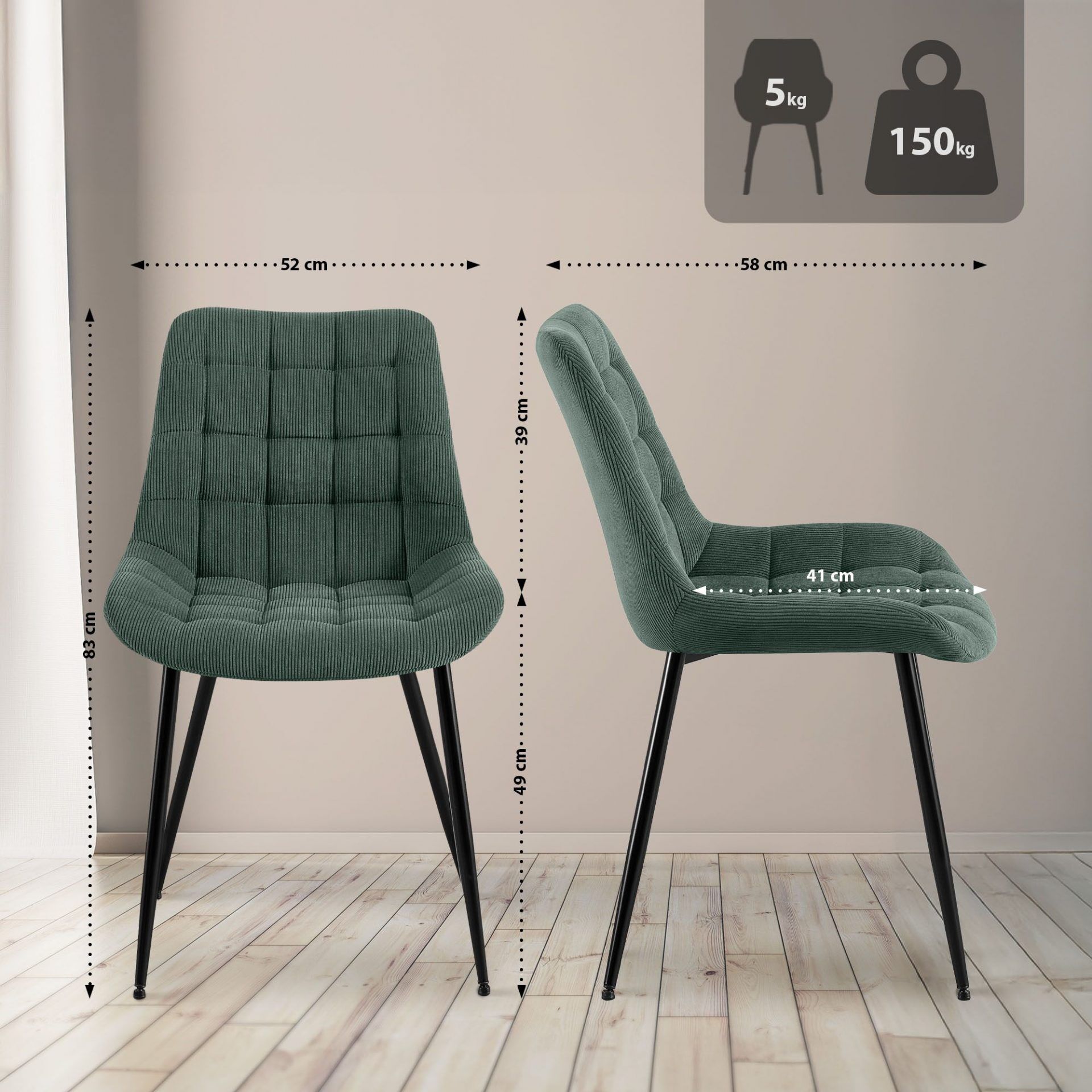 Esszimmerstuhl Sardna Cord, grün
