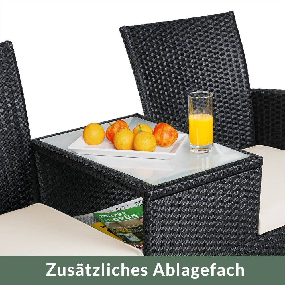 Polyrattan Kino Bank Schwarz 143x55x88cm