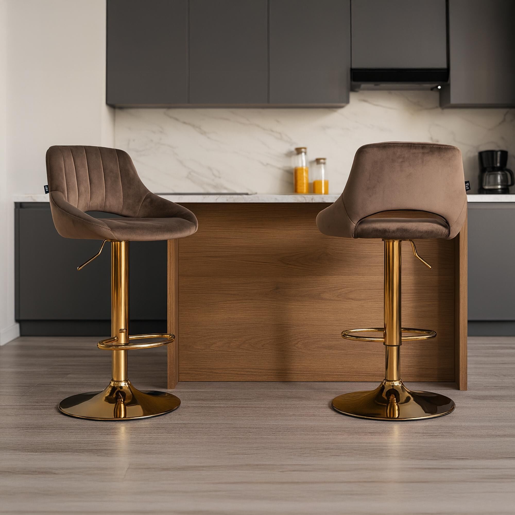 2er Set Barhocker Milet Samt G, braun