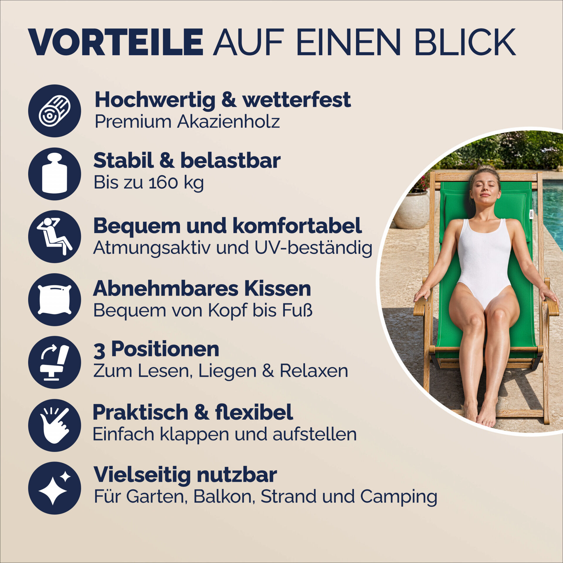 Gartenliege Grün Akazienholz 94x60x94cm