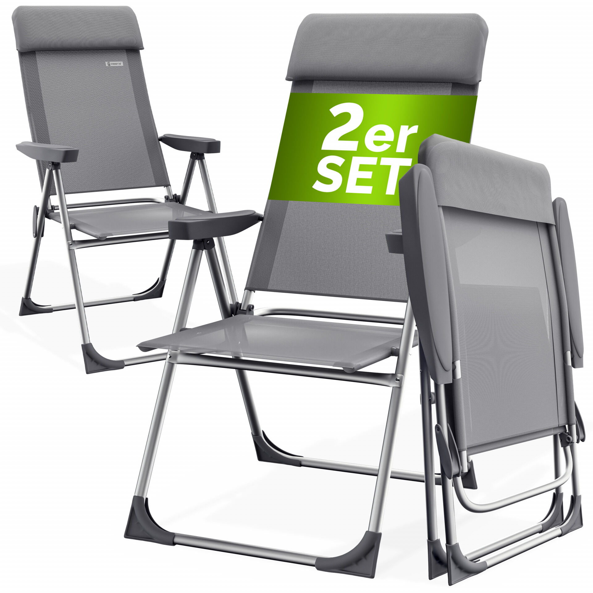Gartenstuhl 2er-Set Grau Alu klappbar