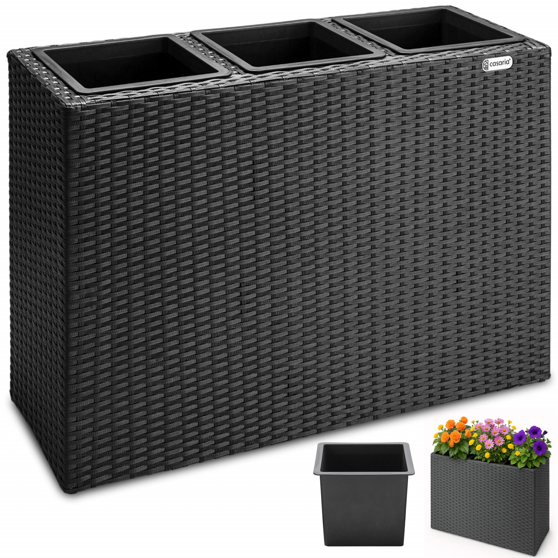 Polyrattan Blumentopf Schwarz 83x30,5x60cm