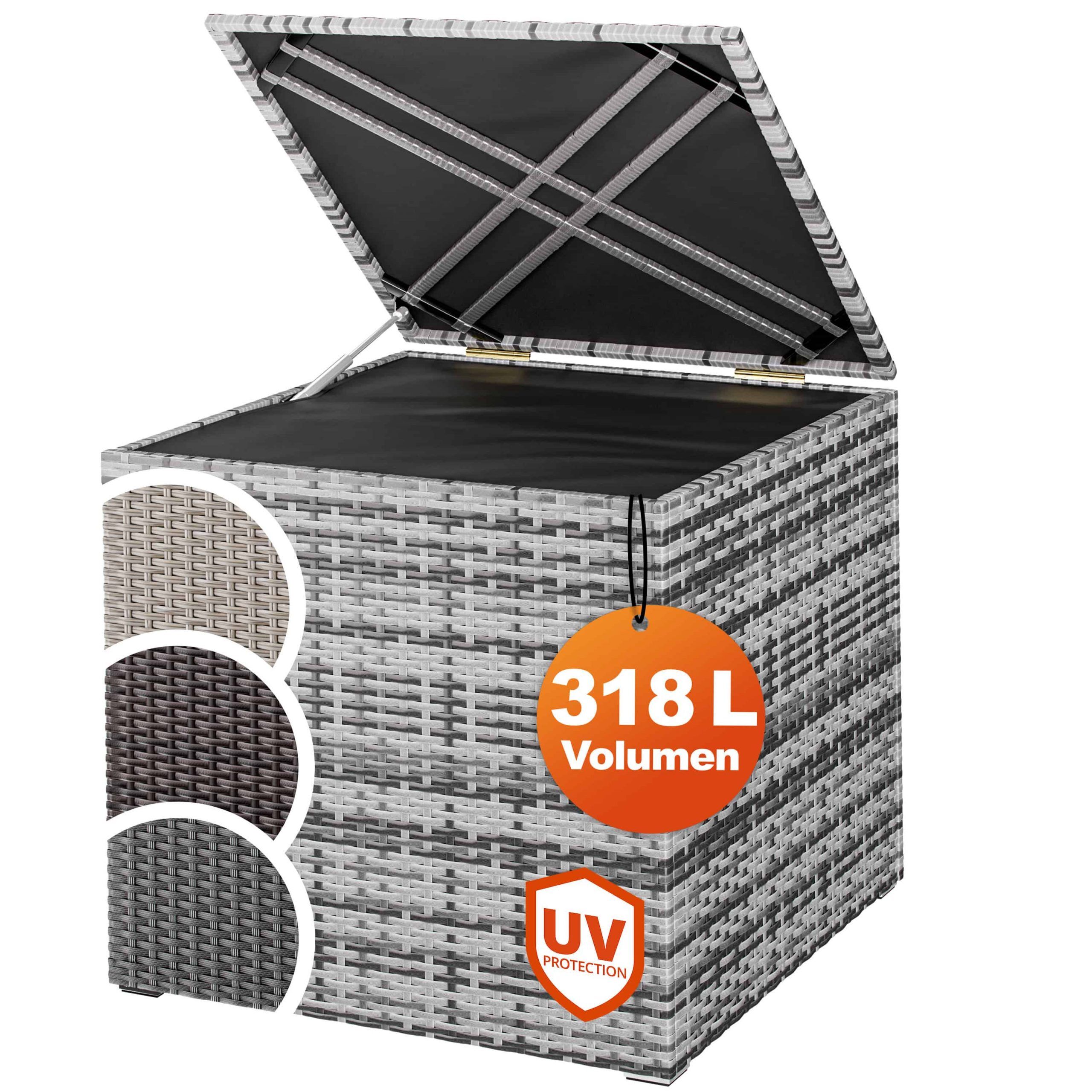 Gartenbox Polyrattan 318L Grau mit Innenverkleidung wetterfest