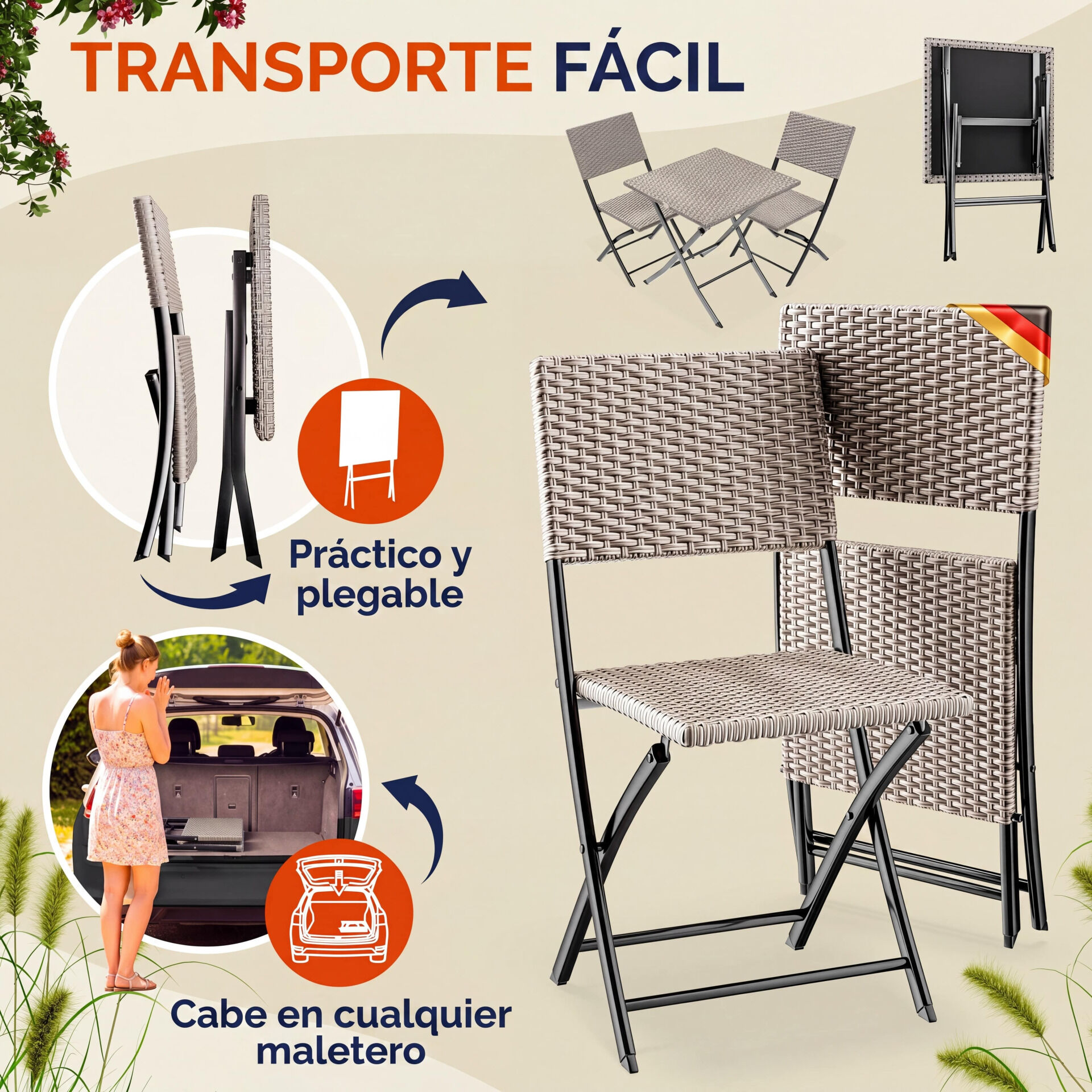 Polyrattan Gartensitzgruppe 3-tlg Creme