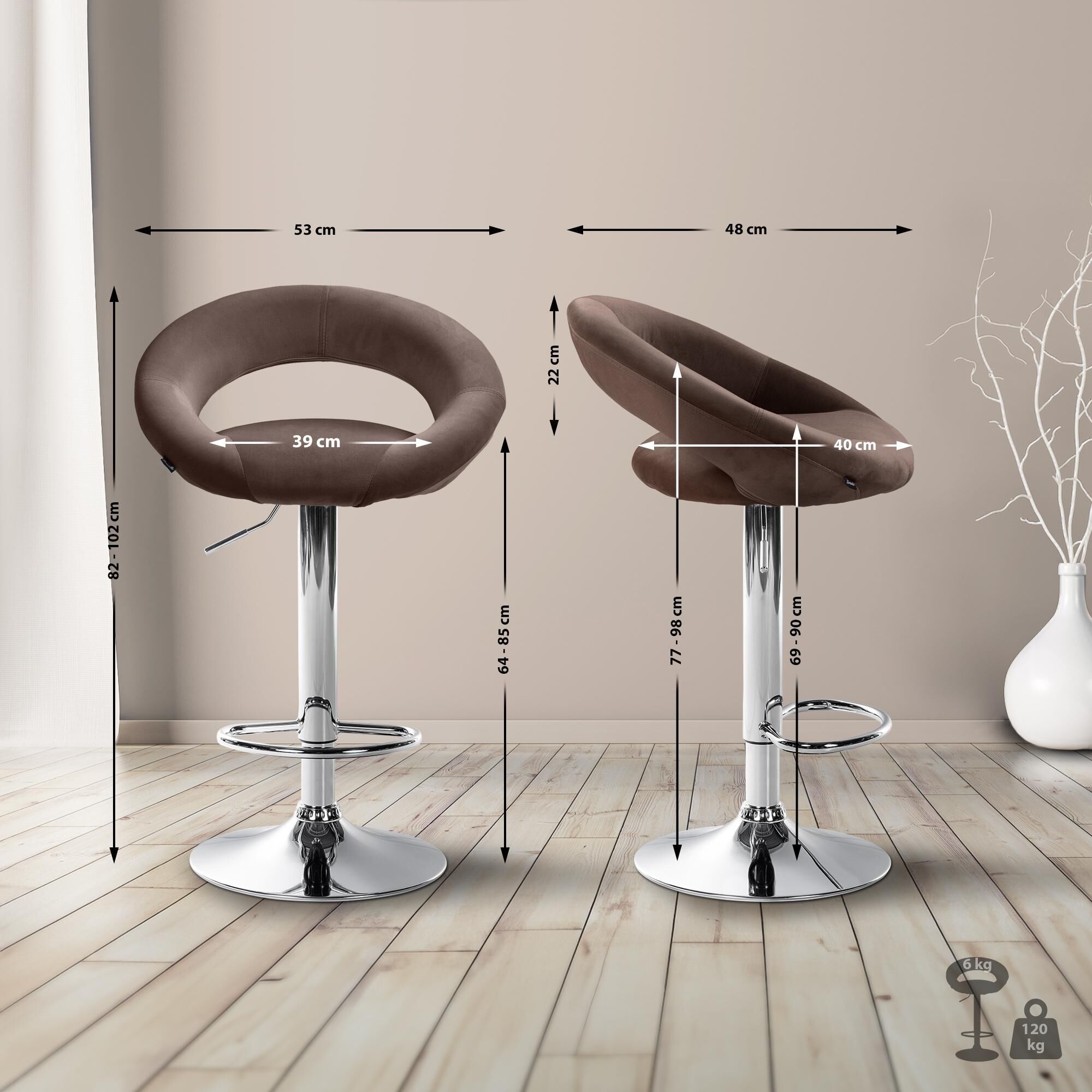 Barhocker Olinda Samt chrom, braun