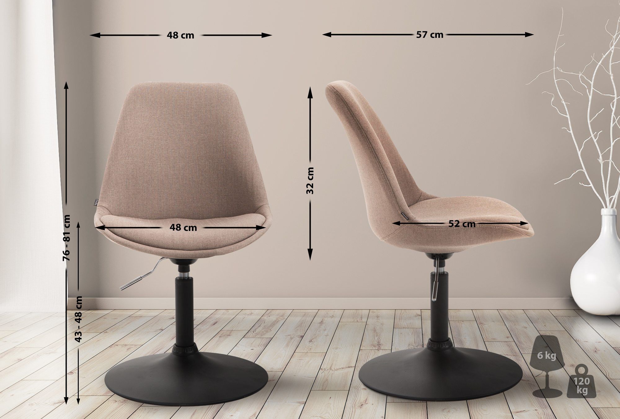 Stuhl Maverick B Stoff, taupe