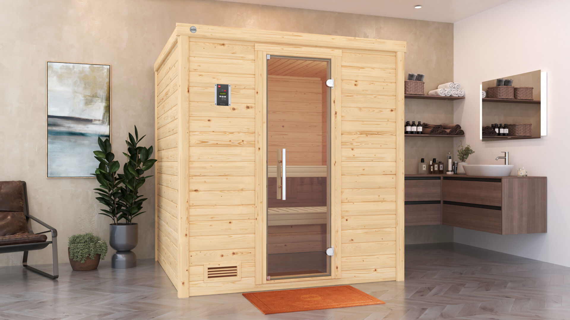 weka Premium-Massivholzsauna 45 mm BERGEN 2, ohne Ofen, ohne Beleuchtung