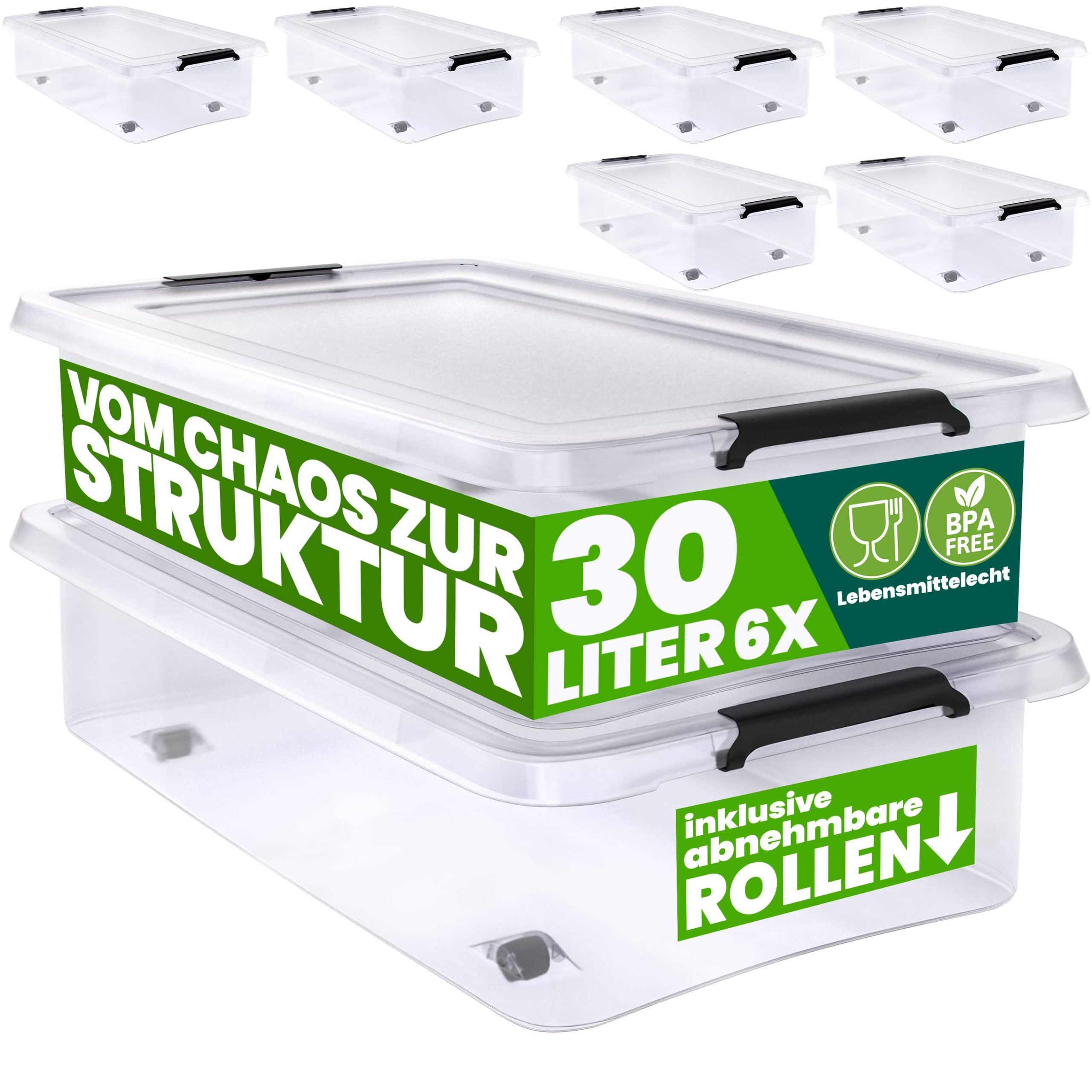 Aufbewahrungsbox 6er-Set Transparent 60x40x17cm 30L stapelbar