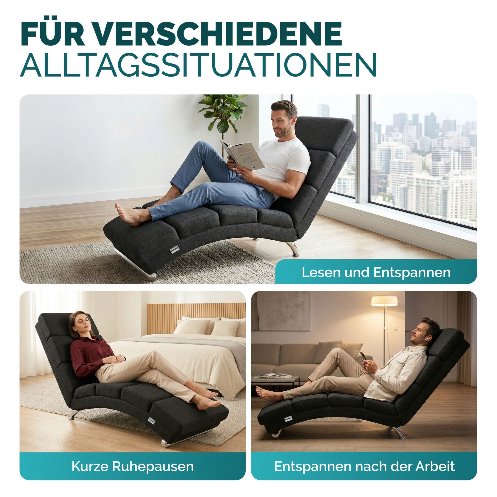 Relaxliege London Anthrazit Webstoff