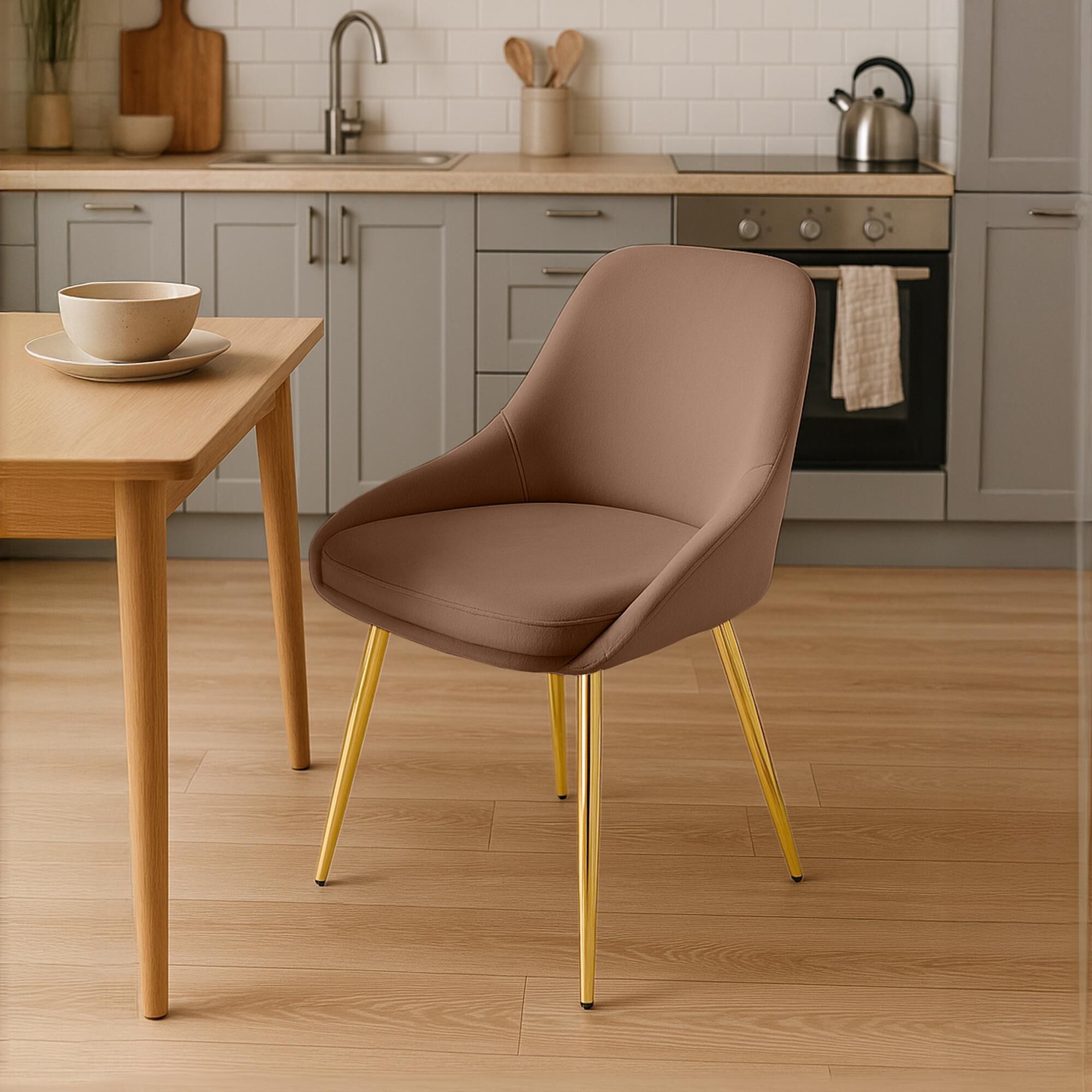 2er Set Esszimmerstuhl Elmira Samt gold, braun