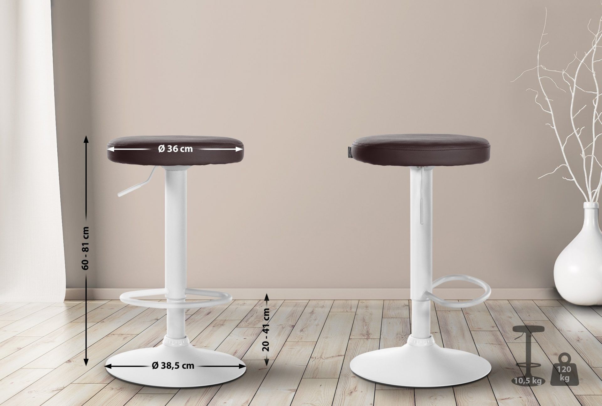 2er Set Barhocker Ponte Kunstleder weiß, braun