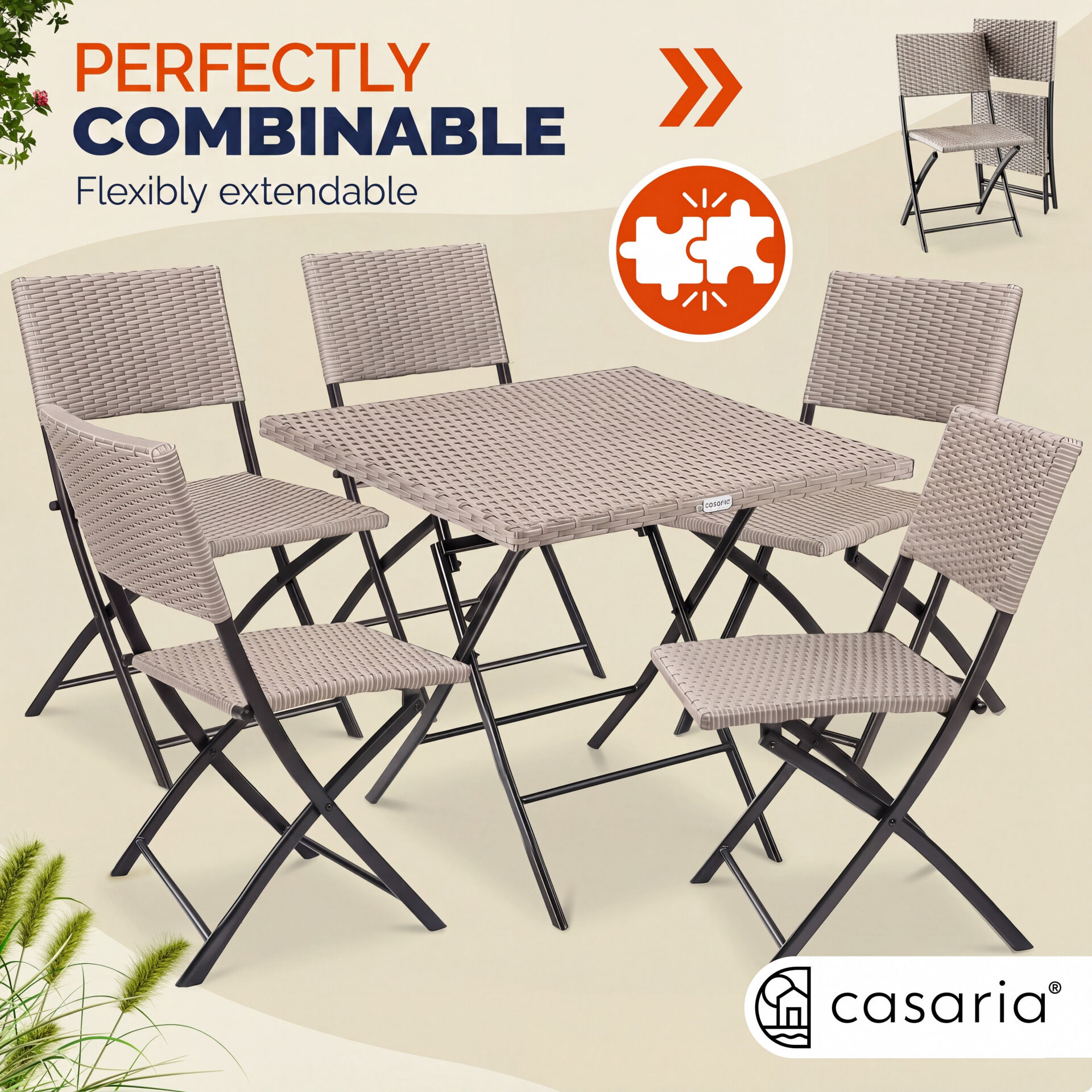 Polyrattan Klappstuhl Rom 2er-Set Creme