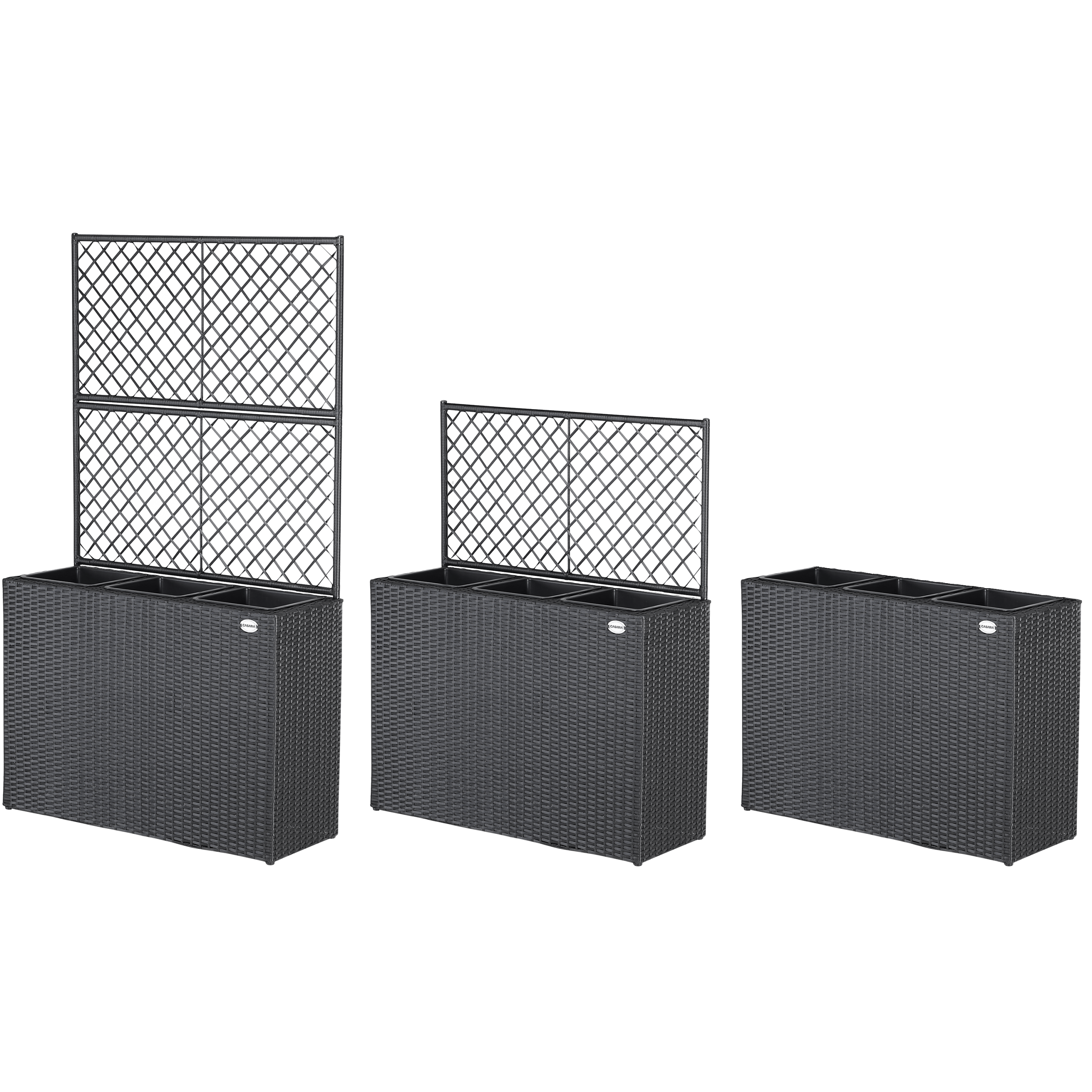 Polyrattan Blumenkasten mit Rankgitter Schwarz