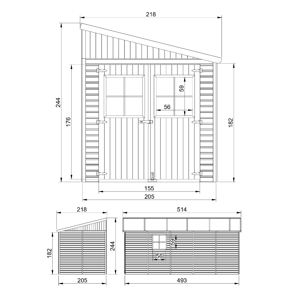 Holzschuppen M341A+M341G mit Boden – 205 x 493 cm – 10 m2