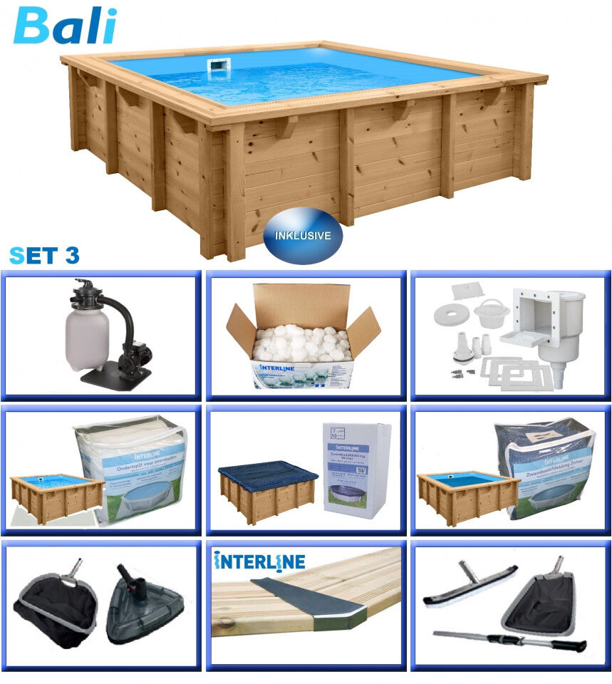Interline Holzpool Bali 210x210x78 cm, Basic Set
