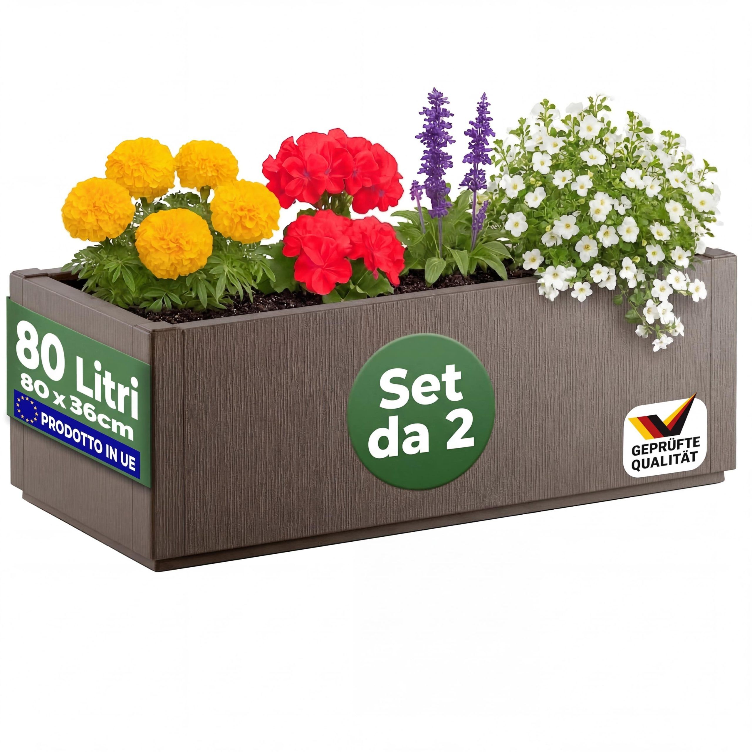 Blumentopf Ethica 2er-Set Braun Kunststoff 80x36x36cm