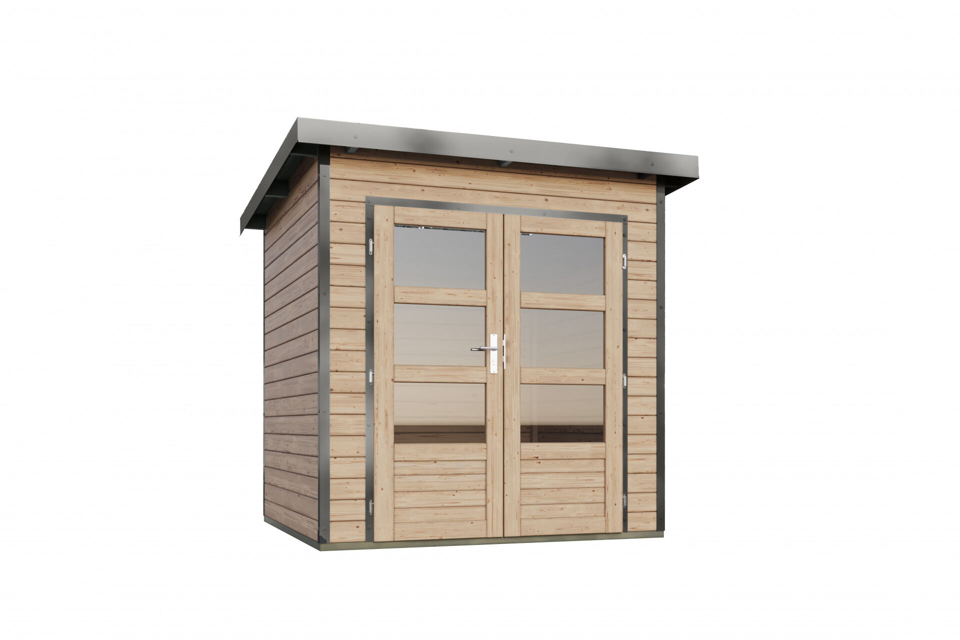 Karibu Pultdach Holz & Metall Gartenhaus Pluto 1, naturbelassen / graualuminium