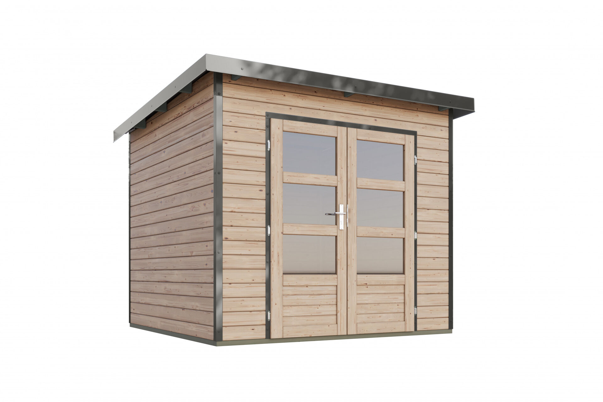 Karibu Pultdach Holz & Metall Gartenhaus Pluto 3, naturbelassen / graualuminium