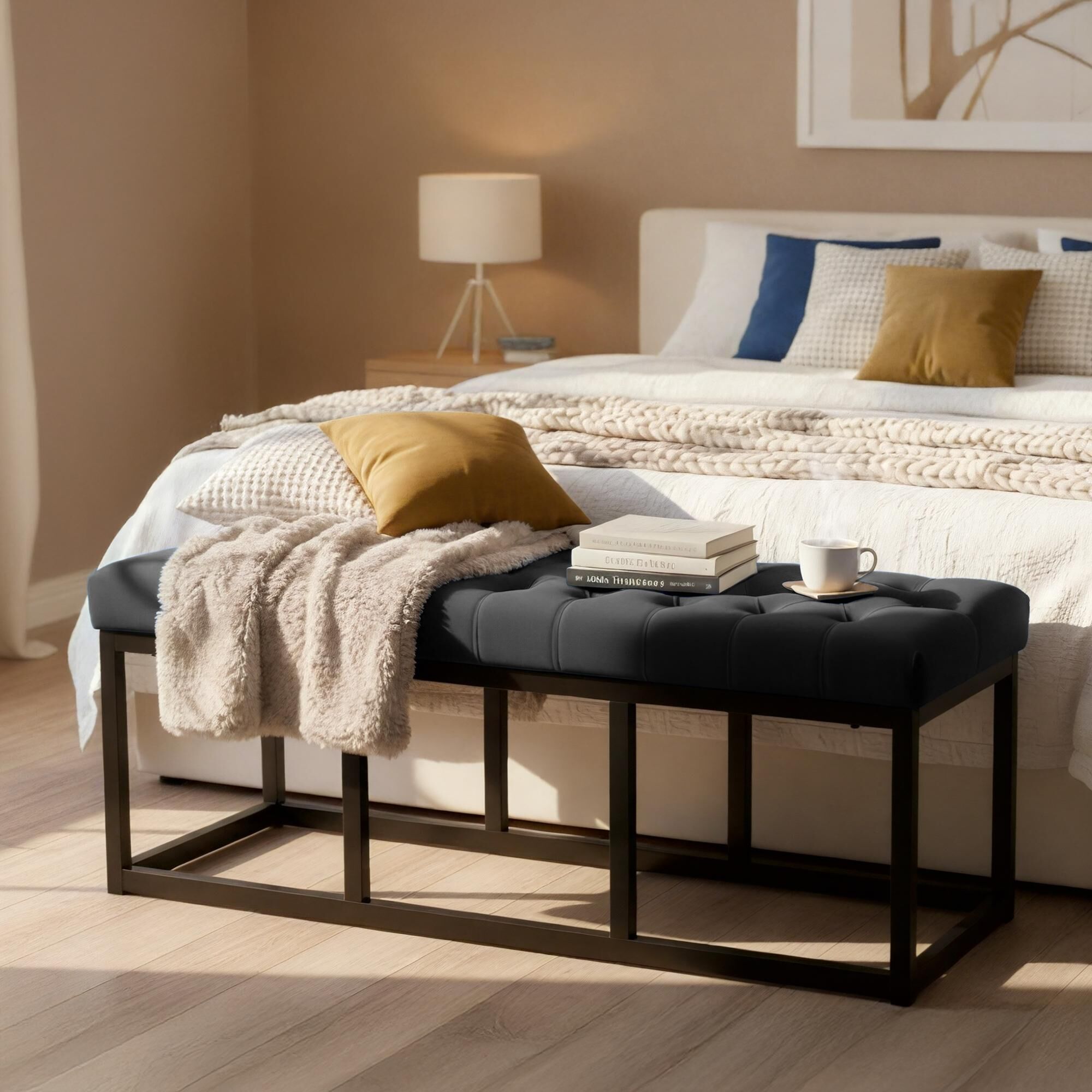 Sitzbank Polson Samt Schwarz 120 cm, schwarz