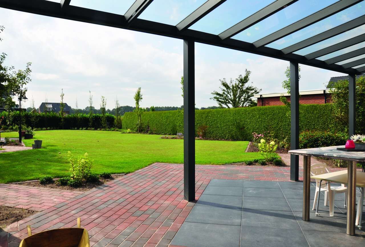 Terrassenüberdachung anthrazit 7x3,5 m mit Glasdach