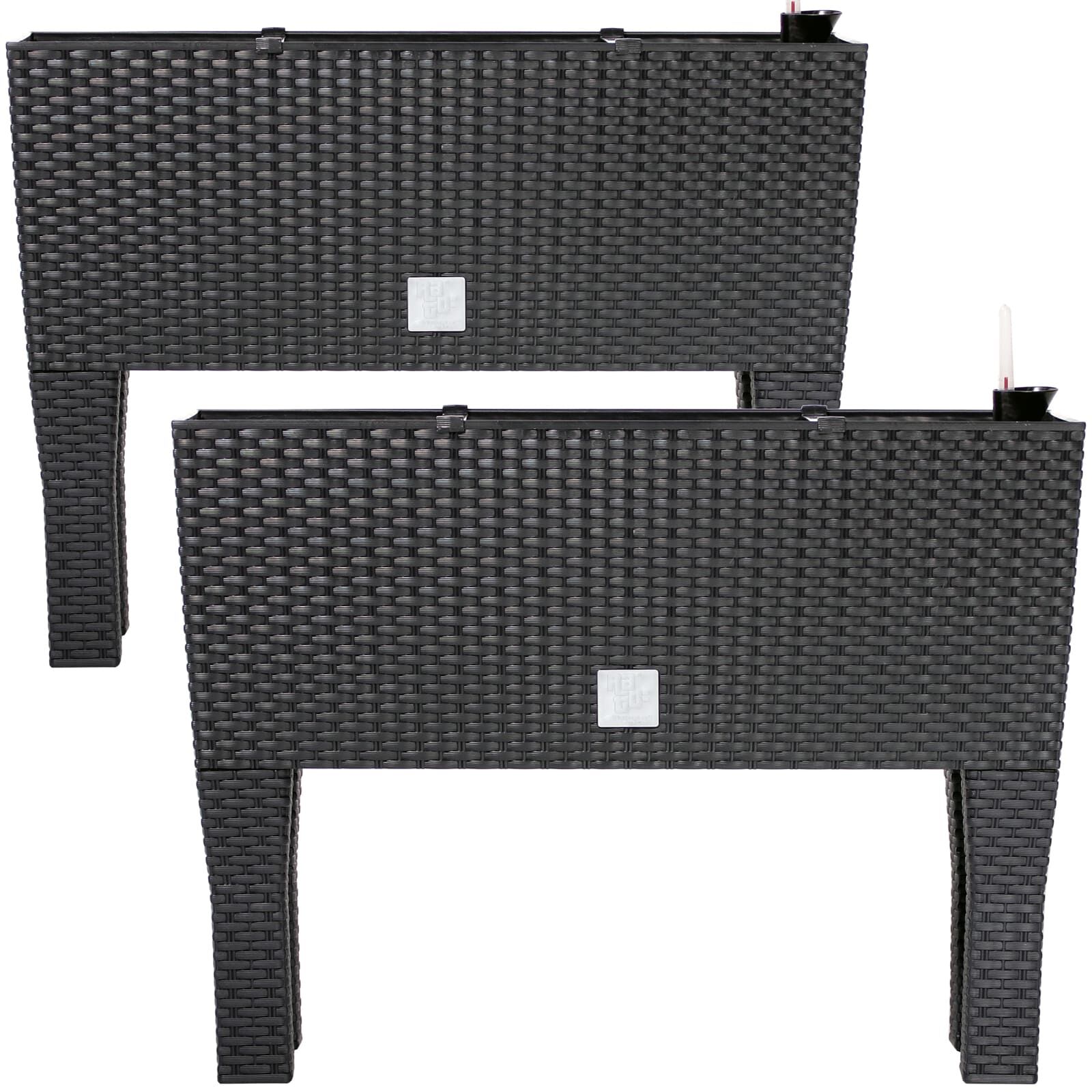 Hochbeet 2er-Set Polyrattanoptik Anthrazit 60x25x46cm Bewässerungssystem