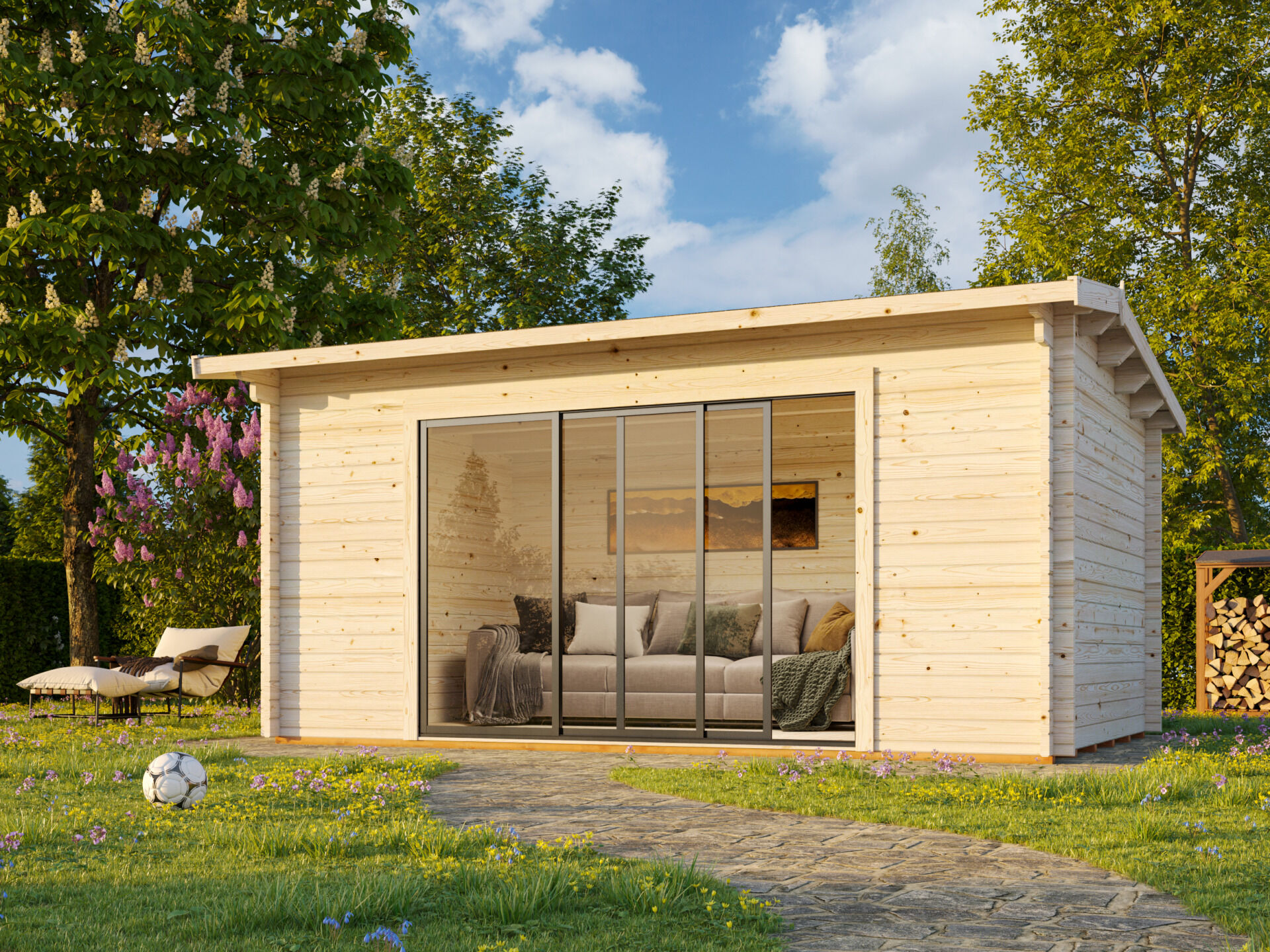 Palmako Gartenhaus Ines 13,7 m² mit Schiebetür Plus