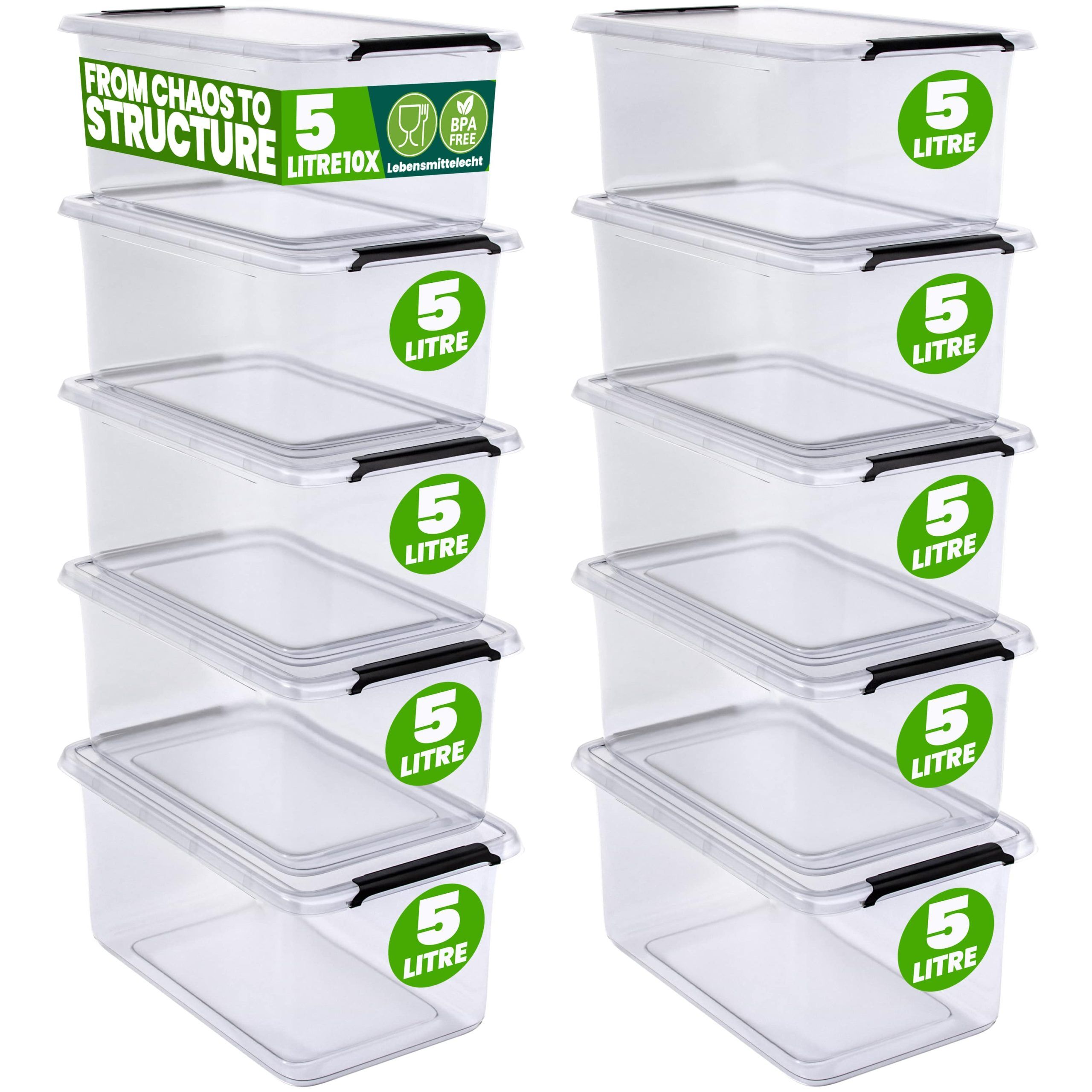 Aufbewahrungsbox 10er-Set 30x20x12cm 5L transparent stapelbar BPA-frei