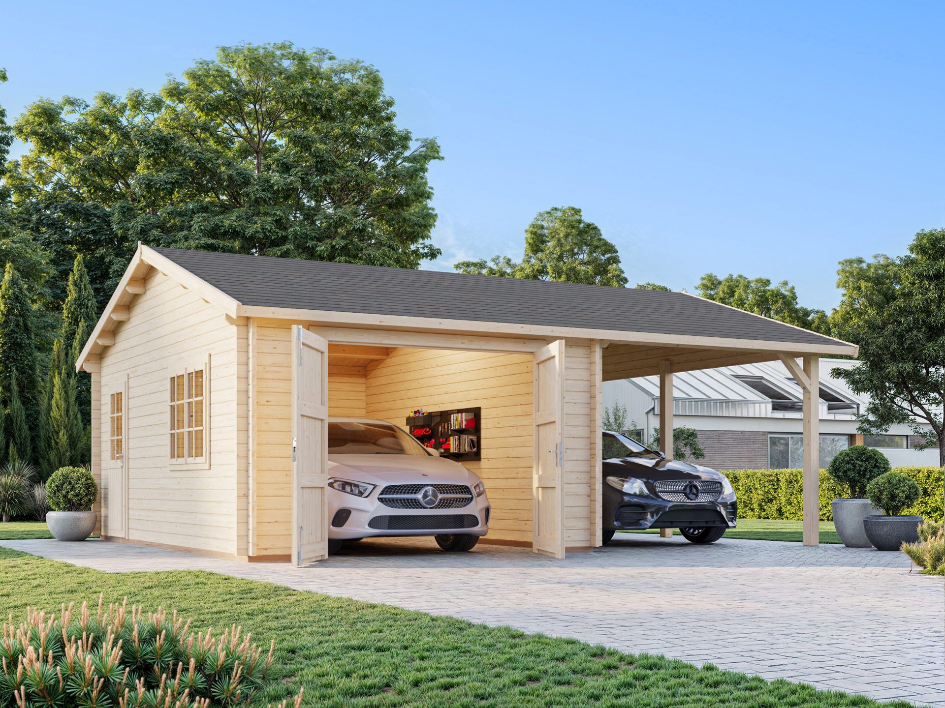 Palmako Holzgarage Roger 19,0+16,2 m2 mit Holztor