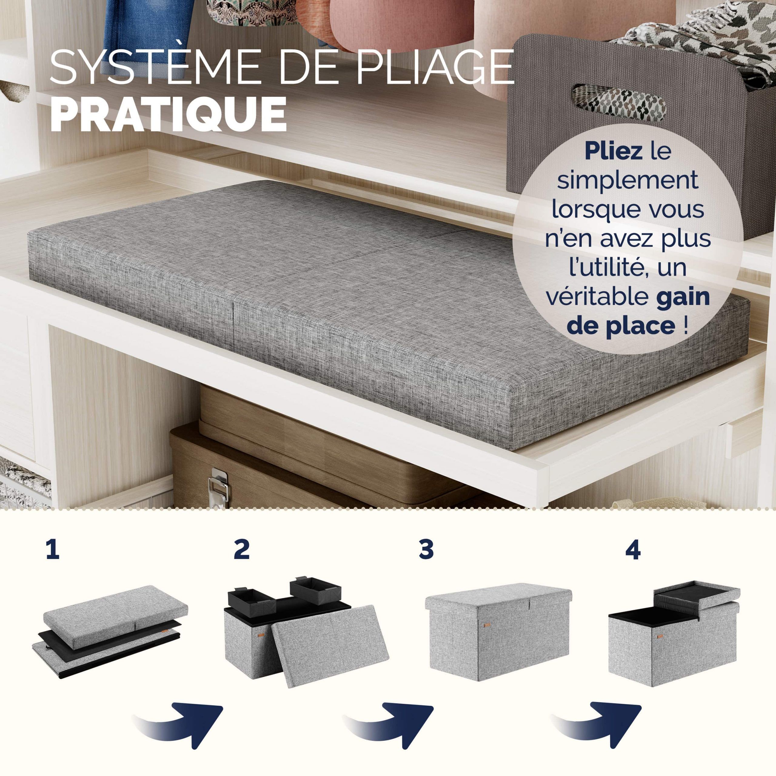 Sitzbank Hellgrau 80x40x40cm mit Stauraum faltbar