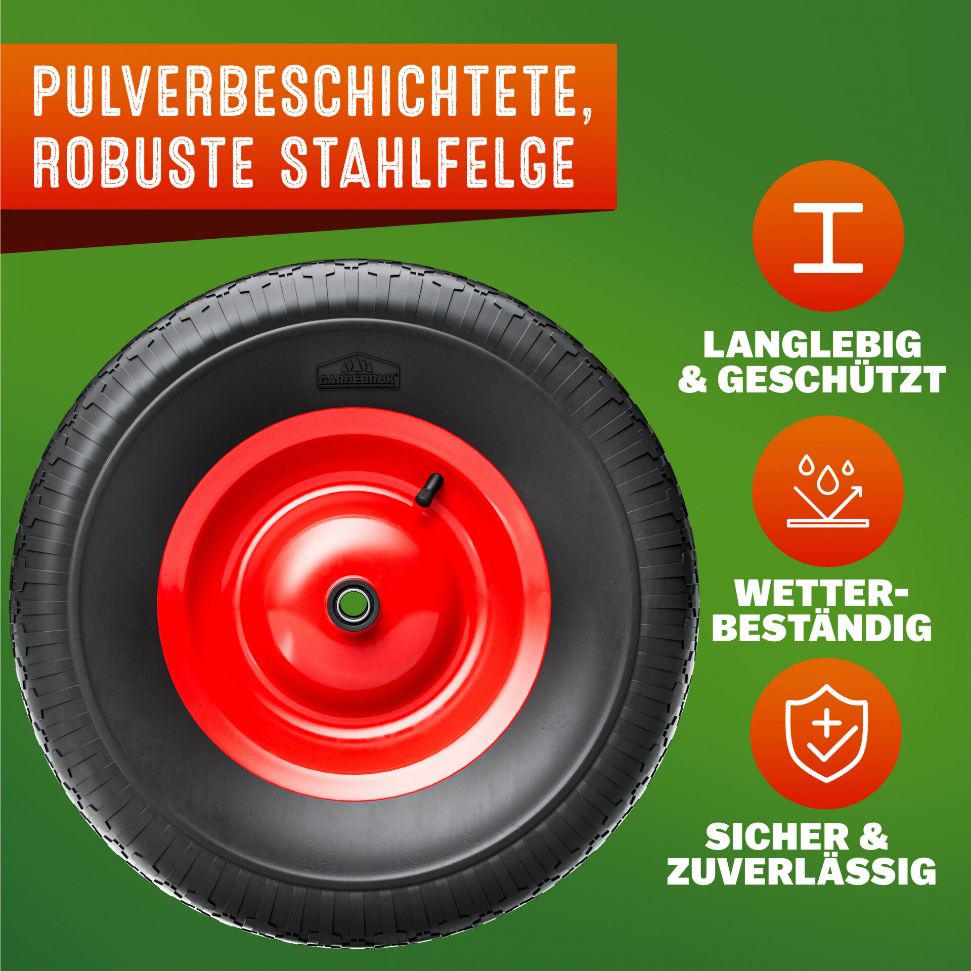 Schubkarrenrad Schwarz luftbereift mit Achse
