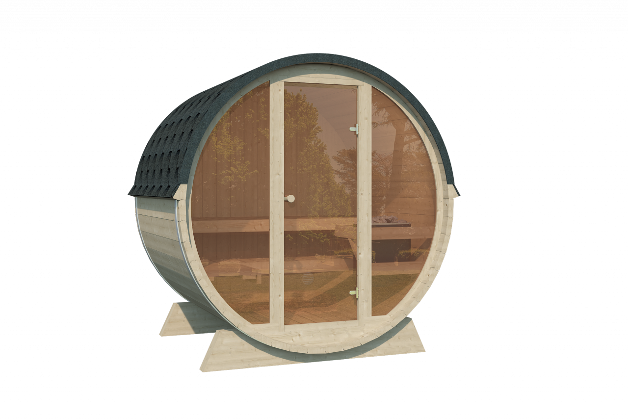 Finn Art Fass-Sauna Luka mit Vollglas-Front freigestellt