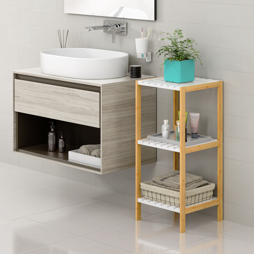 Standregal Bambus Weiß 80x33x34cm