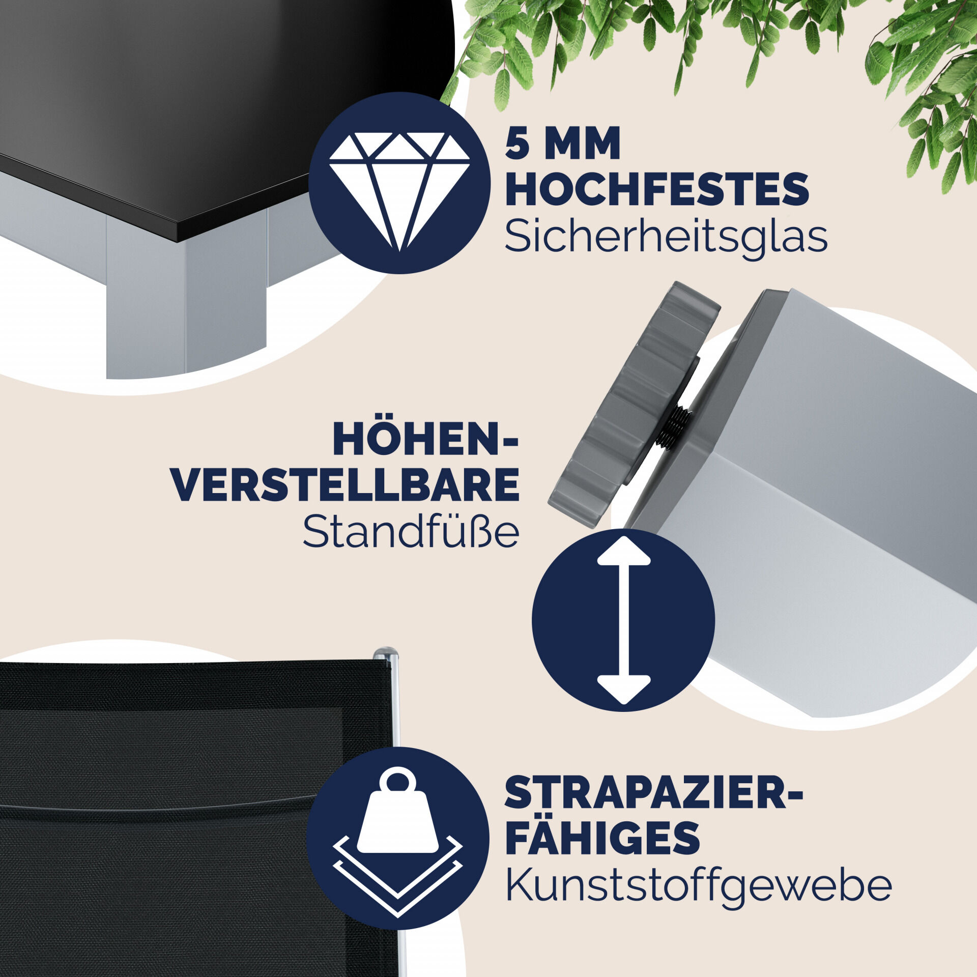 Gartensitzgruppe Bern 9-tlg 8 Personen Silber Alu Schwarz Glas