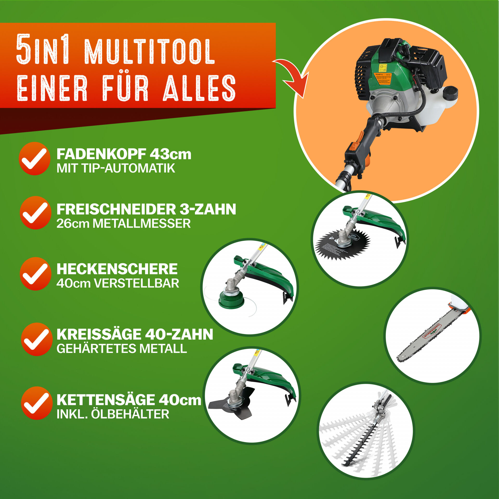 Benzin Multiwerkzeug 5in1 inkl Zubehör