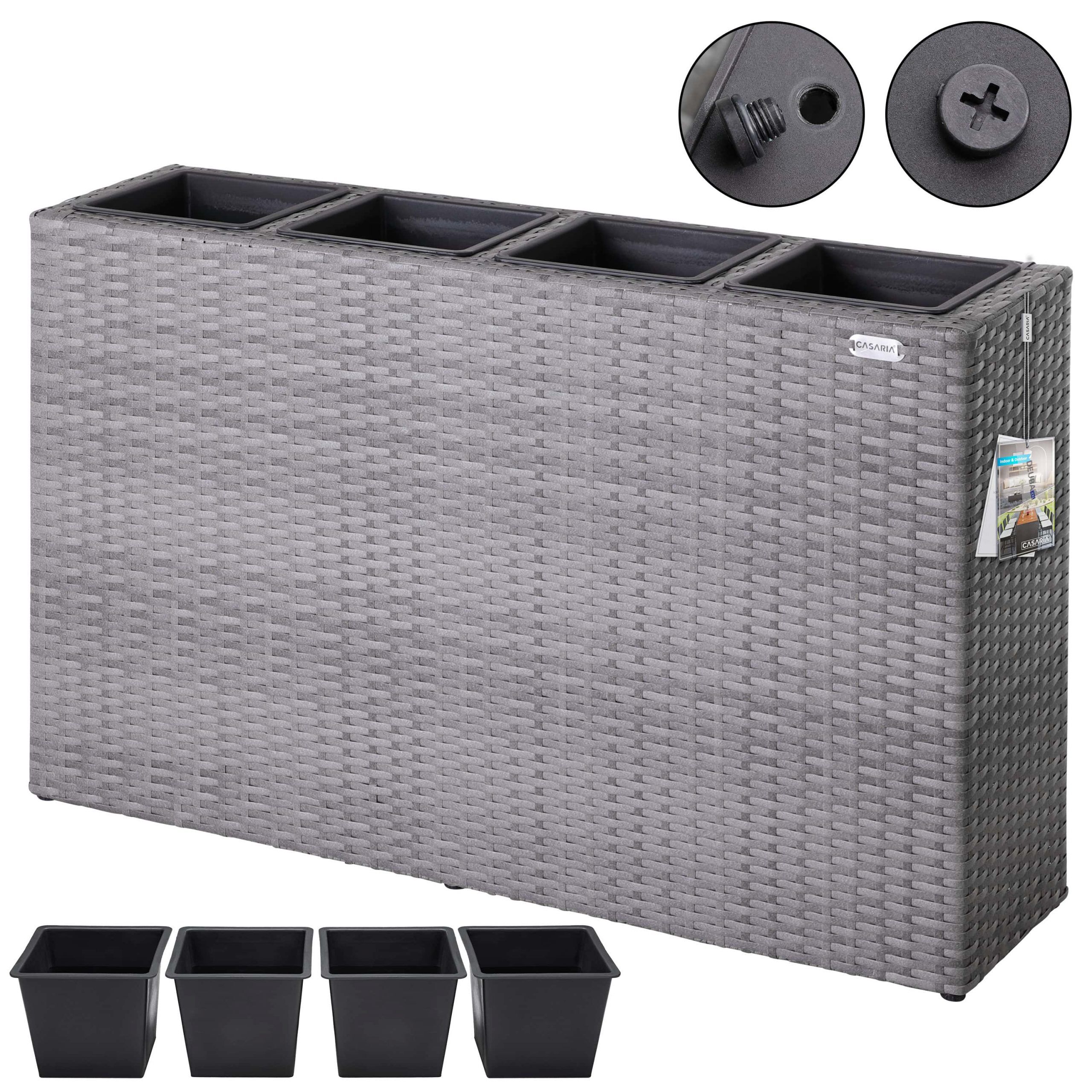 Polyrattan Blumentopf Grau 95x27x60cm