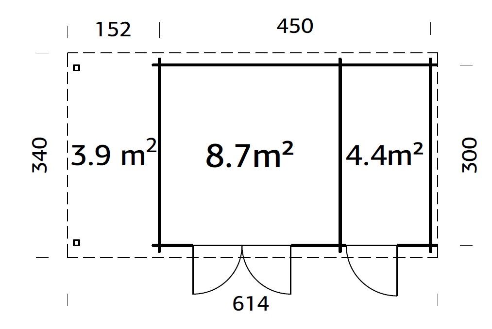 Flachdach Palmako Gartenhaus Ella 13,1+3,9 m²
