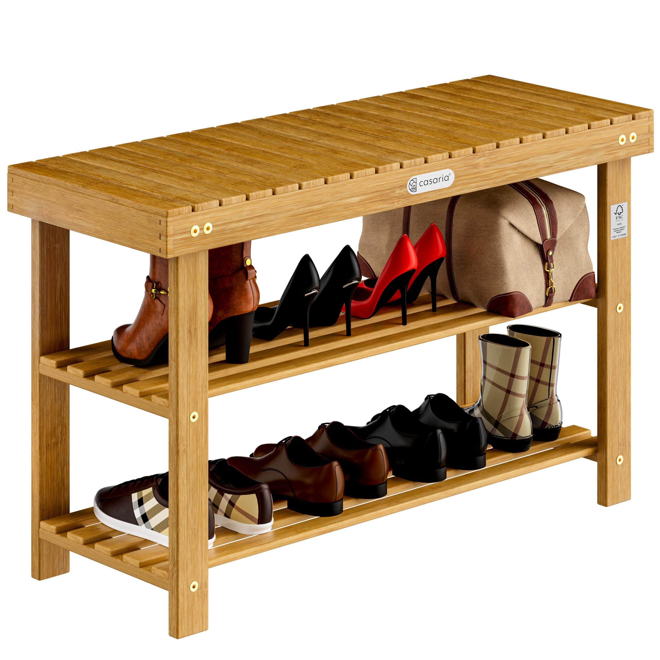 Schuhregal 2in1 Akazienholz FSC®-zertifiziert 90x33x46cm