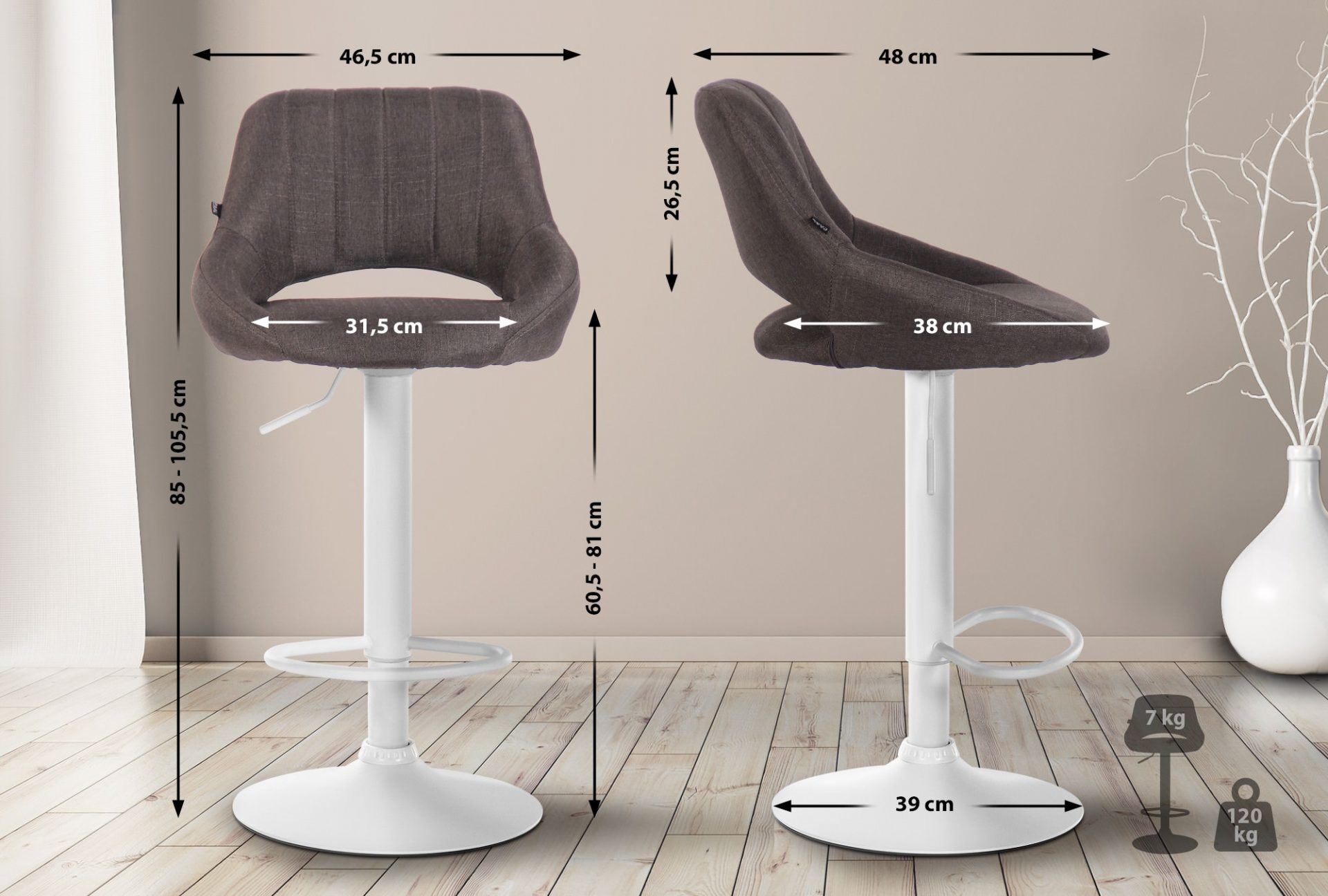 2er Set Barhocker Milet Stoff W, dunkelgrau