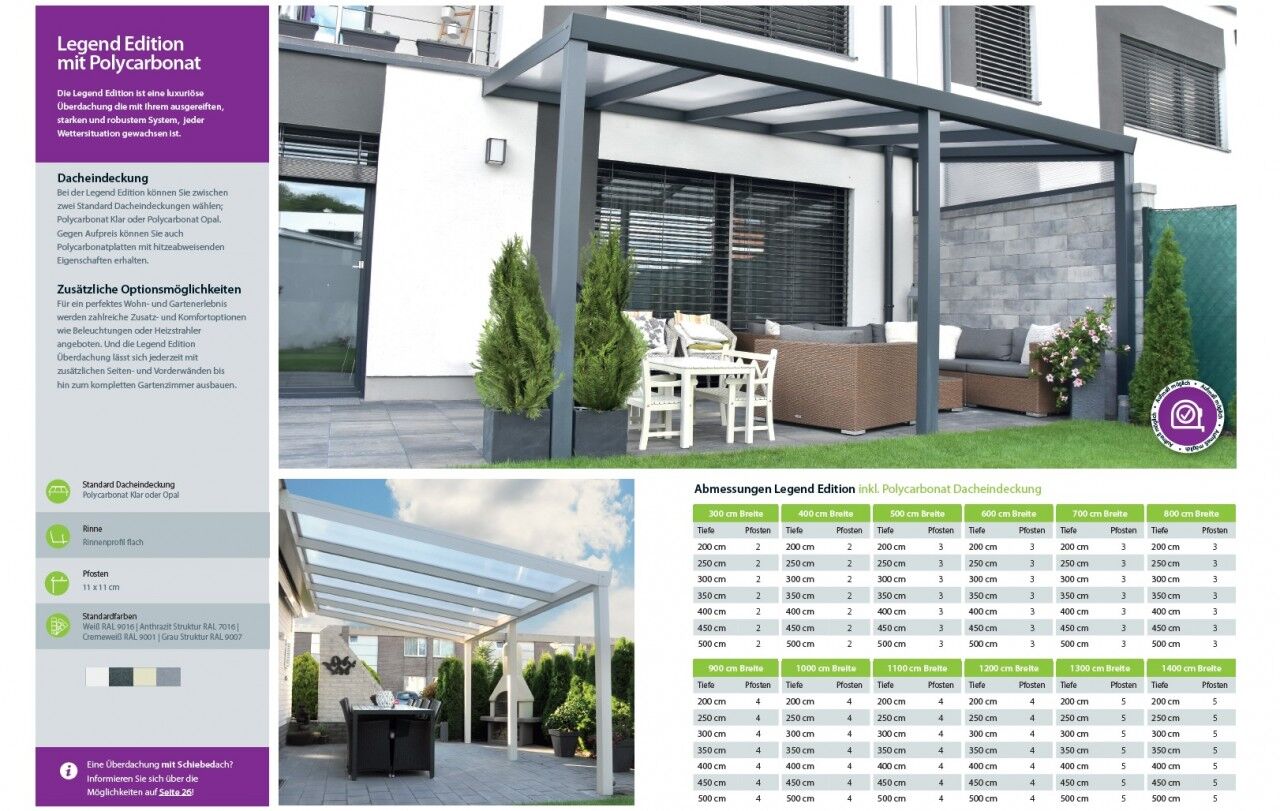 Terrassenüberdachung anthrazit 5x3 m mit Polycarbonat klar